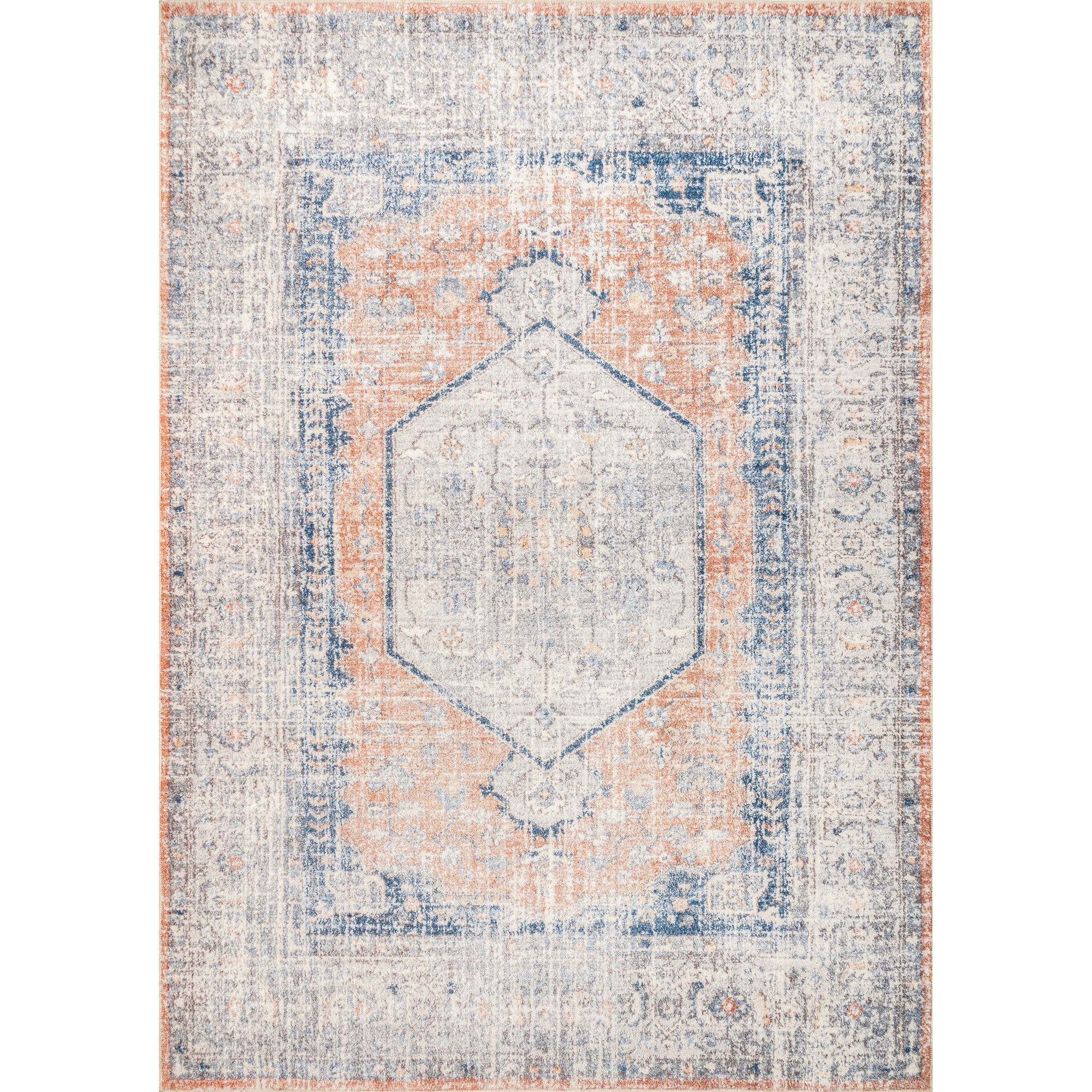 Jacquie Machine Washable Vintage Floral Area Rug