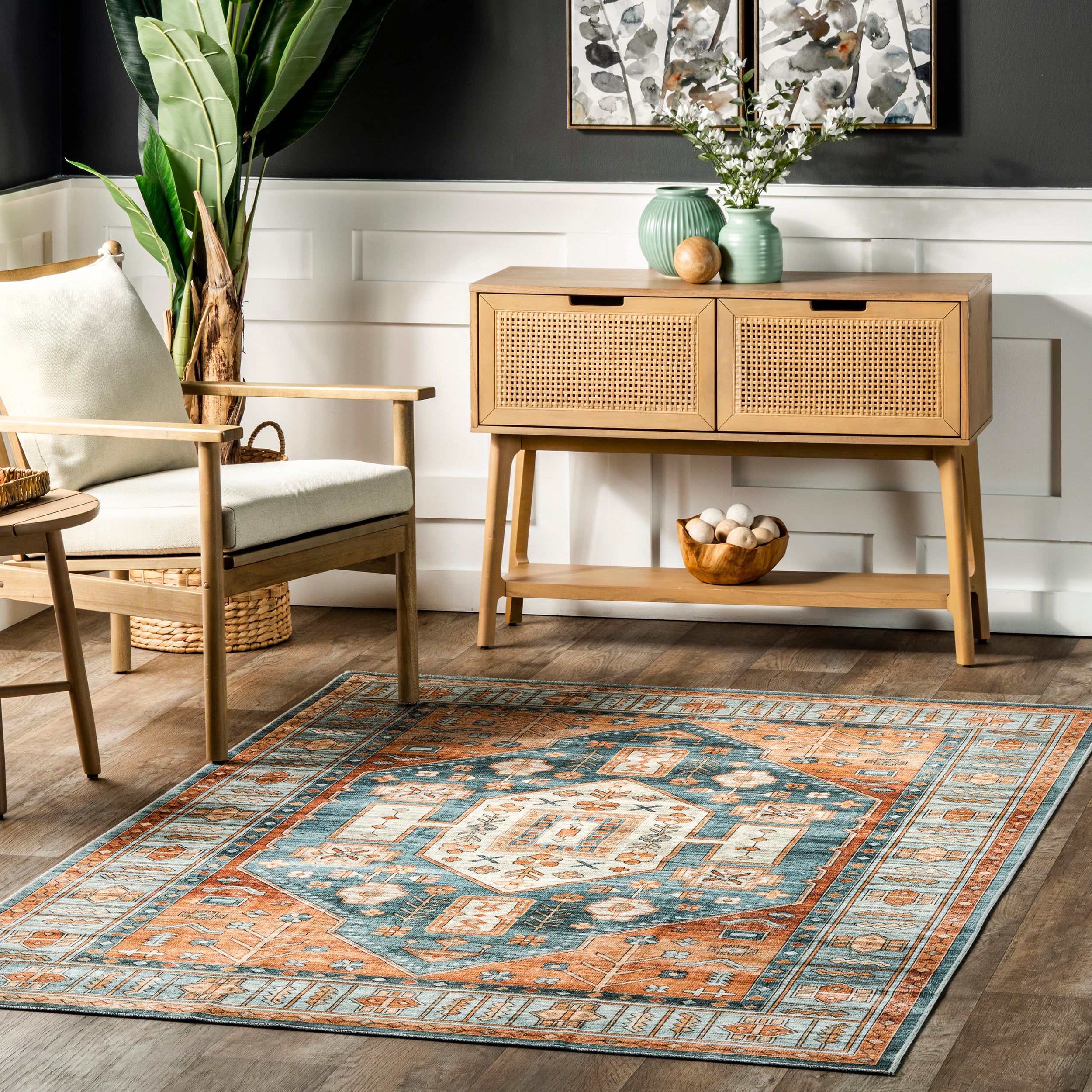 Heidy Vintage Traditional Machine Washable Area Rug - Image 2