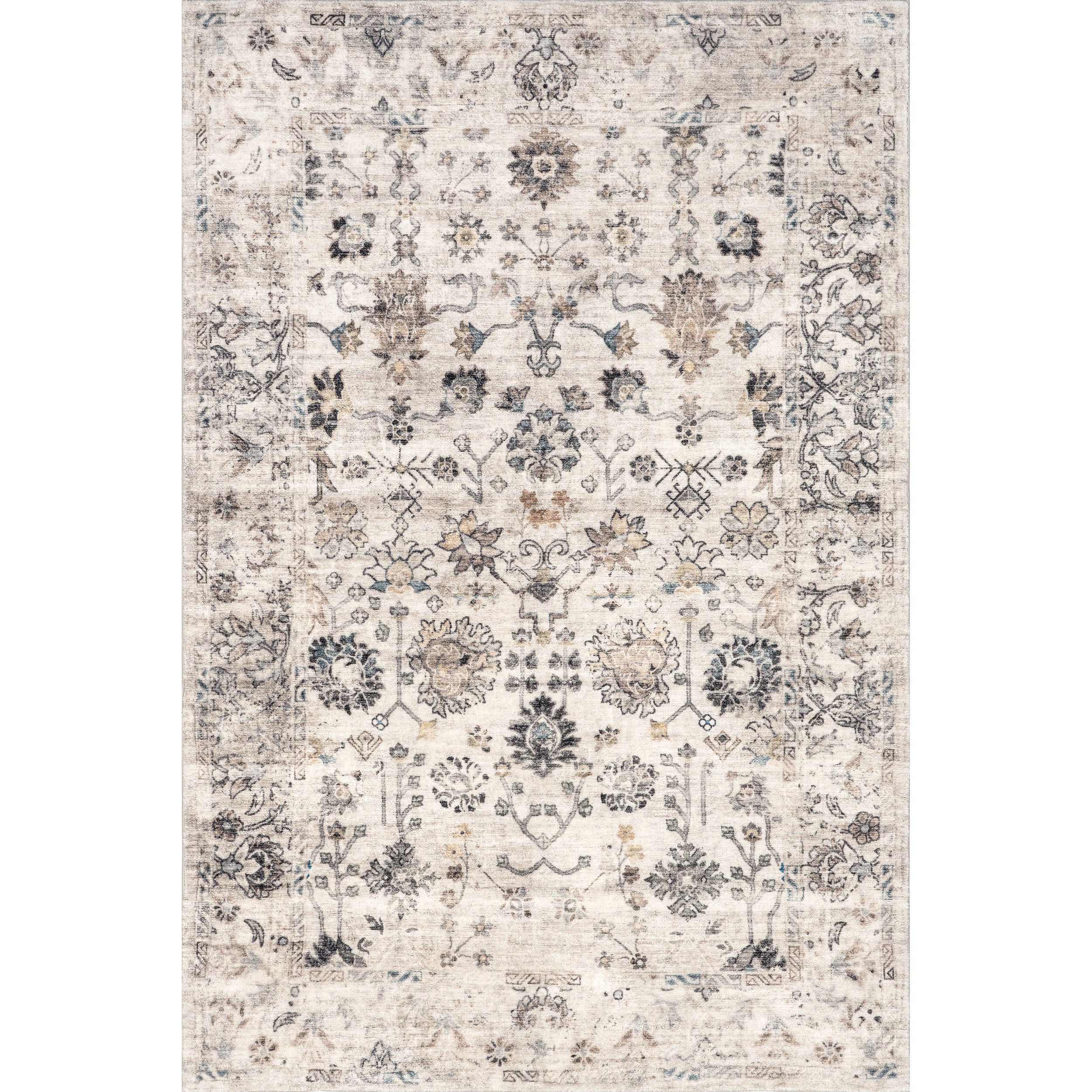 Ashby Floral Medallion Machine Washable Area Rug