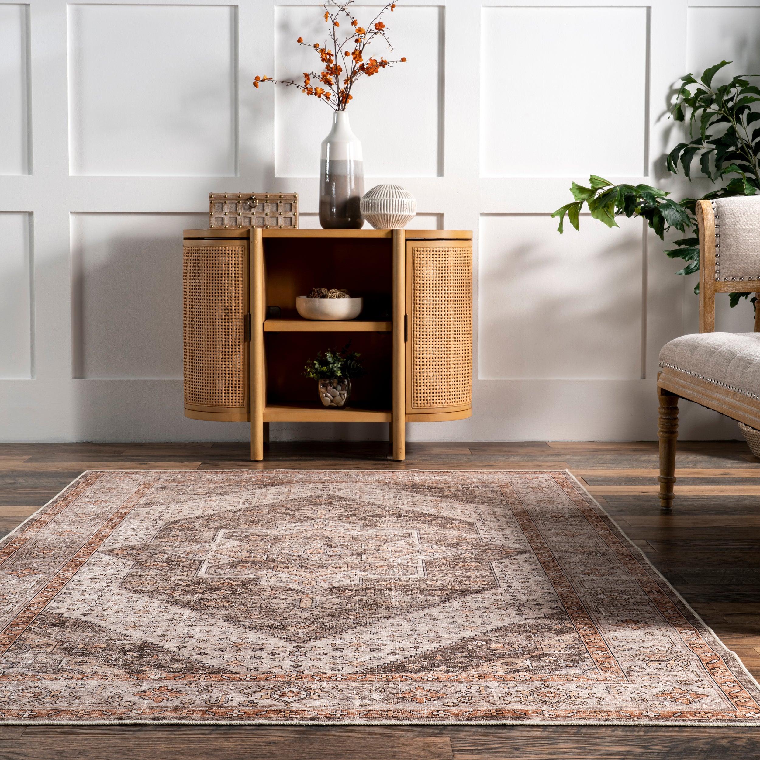 Sanna Distressed Medallion Machine Washable Area Rug - Image 8