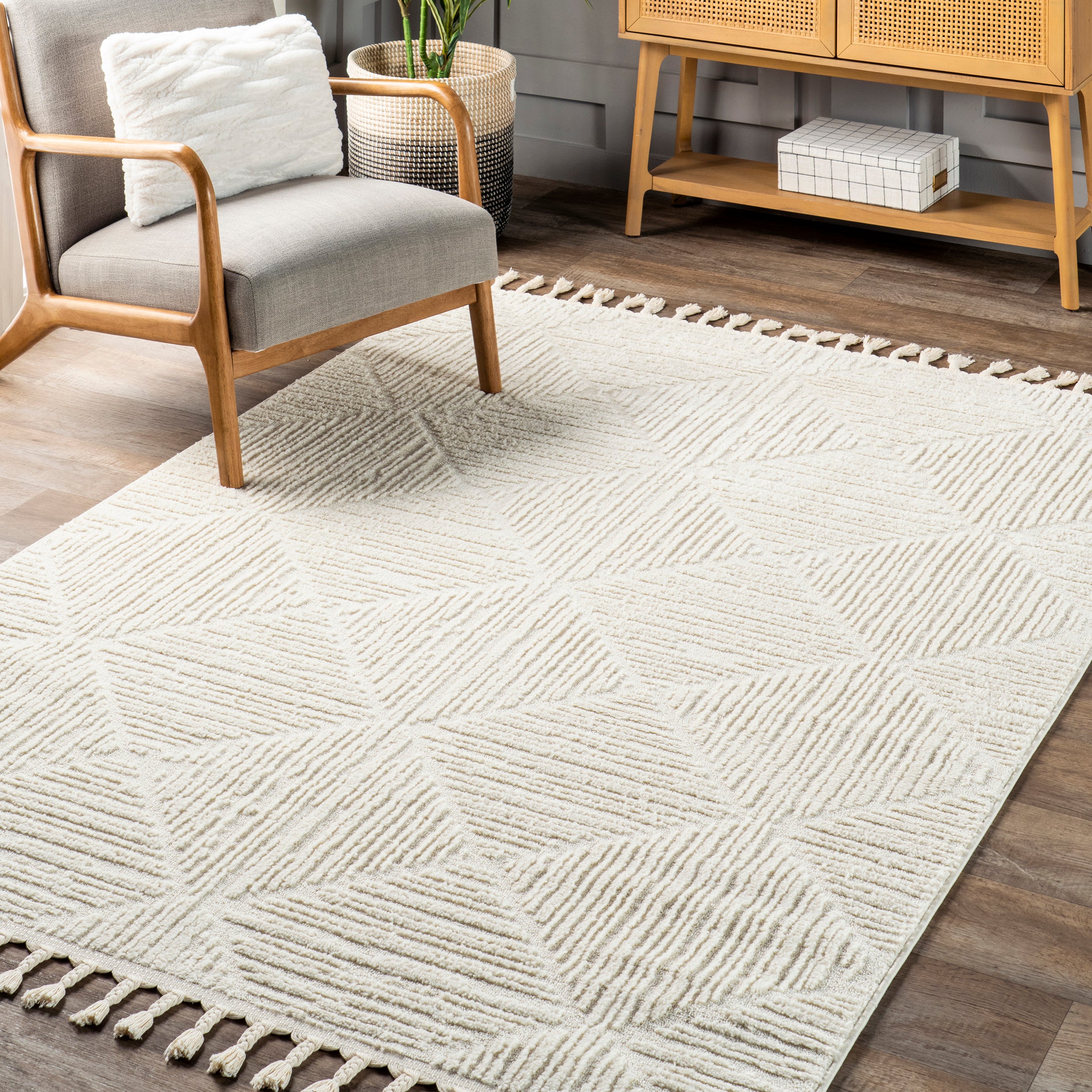 Kerry Textured Geometric Tasseled Area Rug - Image 9