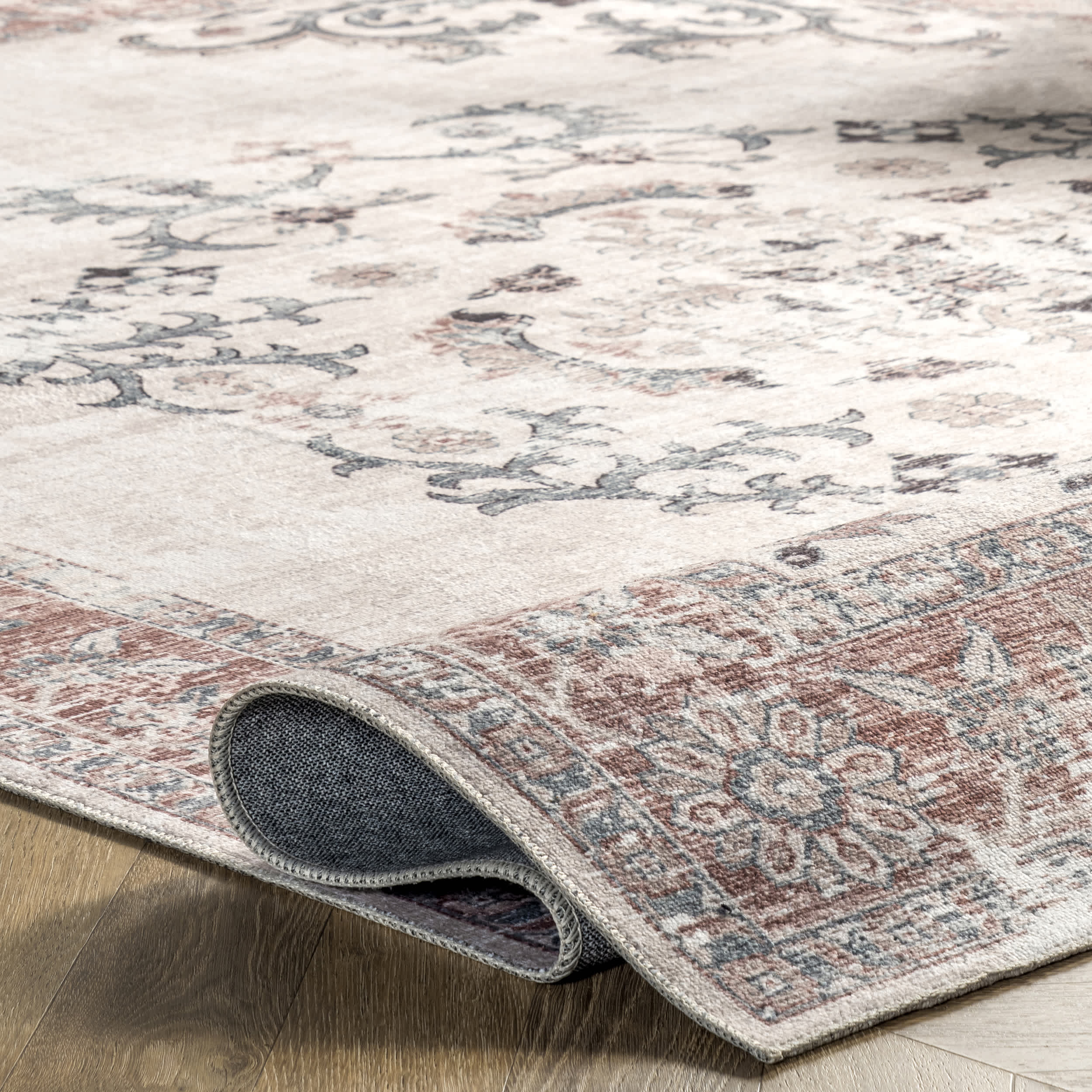 Layna Machine Washable Distressed Vintage Area Rug - Image 4