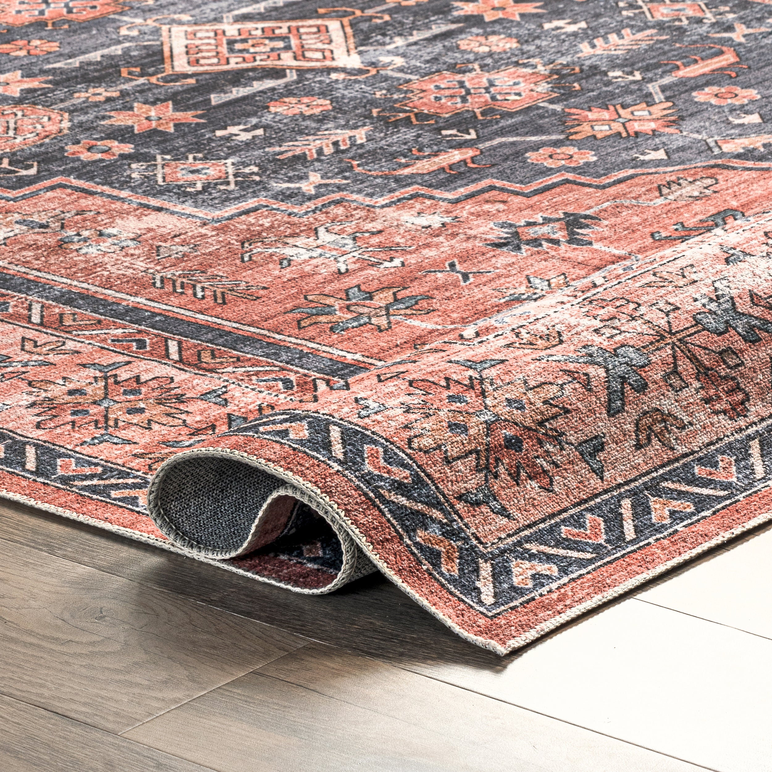 Medallion Bordered Machine Washable Area Rug - Image 4