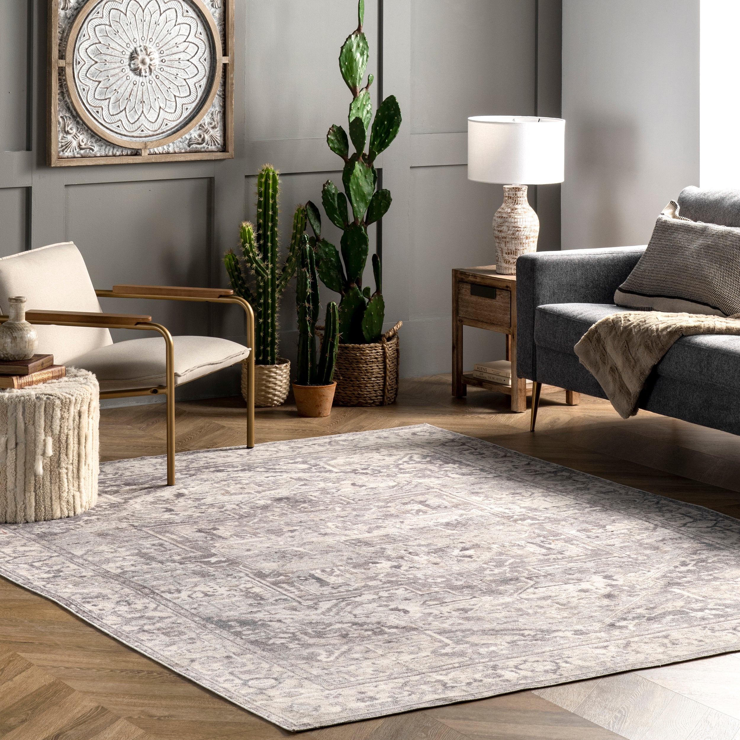 Brielle Machine Washable Vintage Medallion Area Rug - Image 2