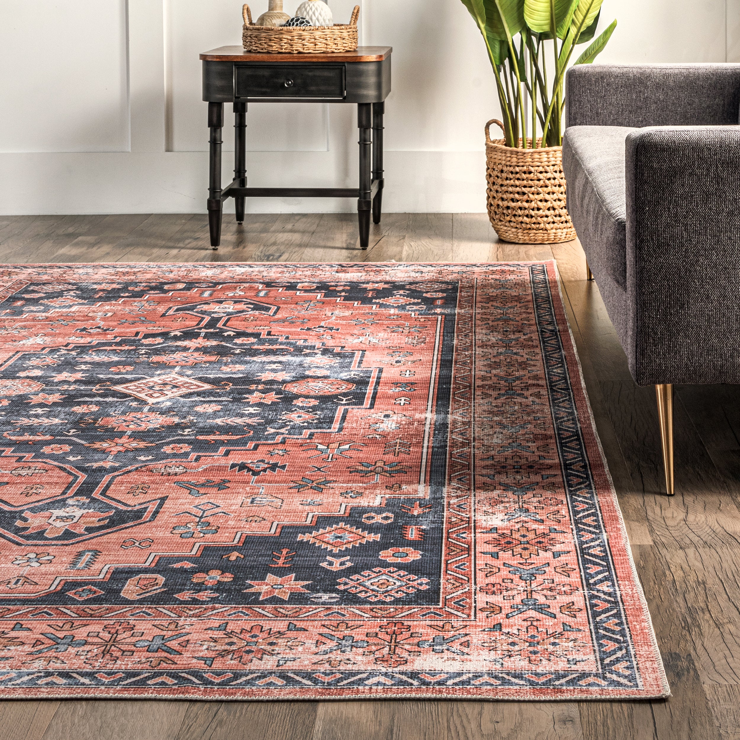 Medallion Bordered Machine Washable Area Rug - Image 8