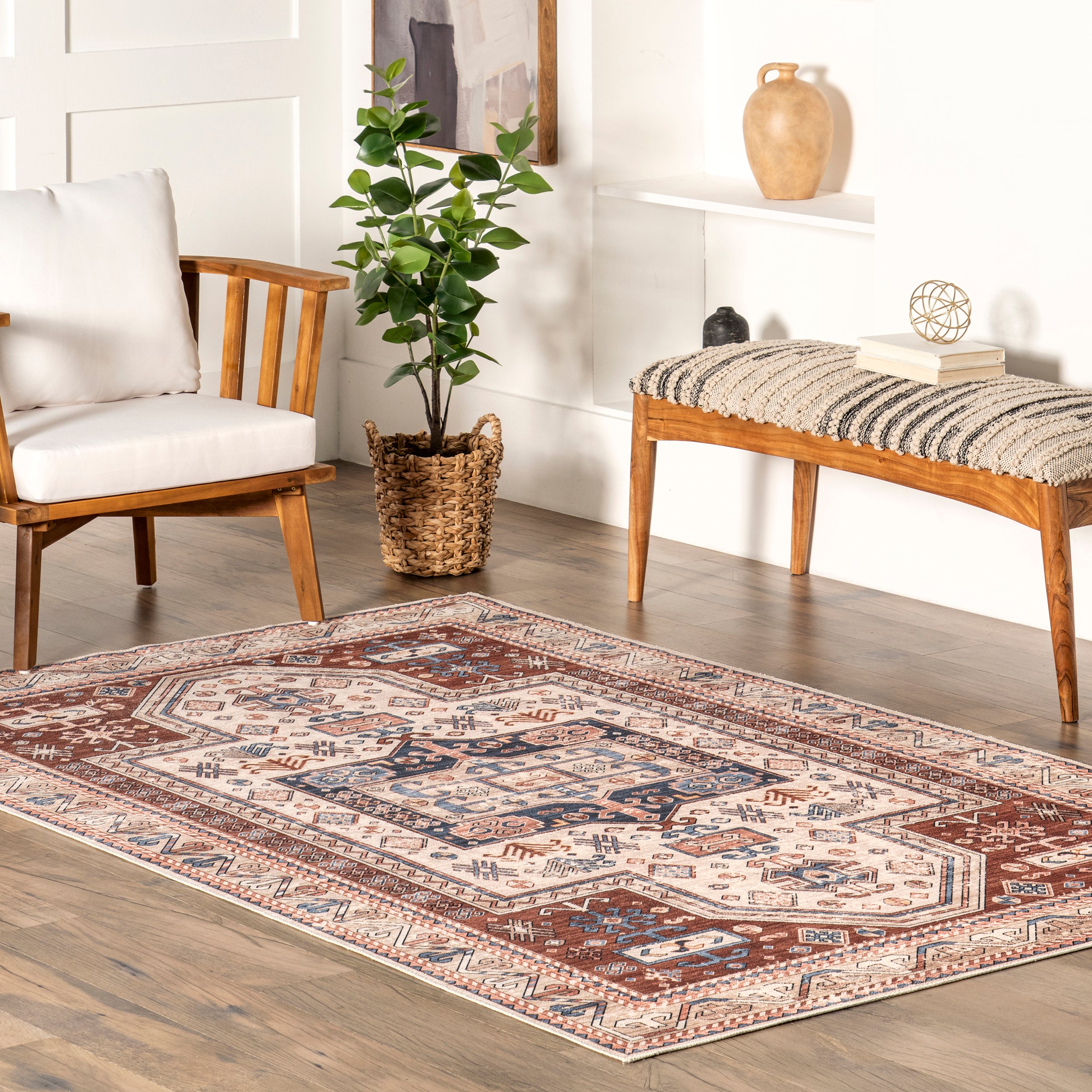 Órla Tribal Bordered Machine Washable Area Rug - Image 2
