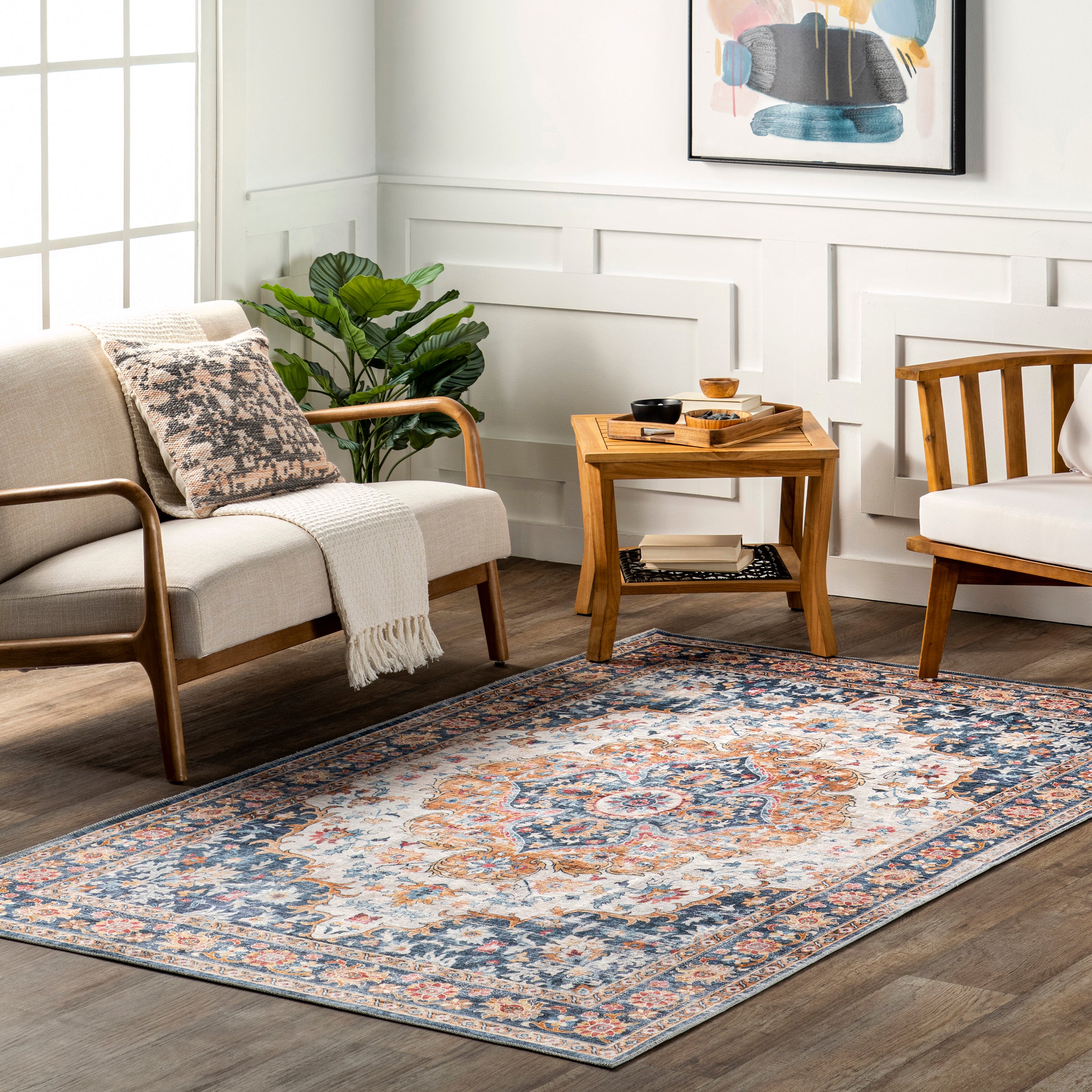 Emi Traditional Stain-Resistant Machine Washable Area Rug - Image 2