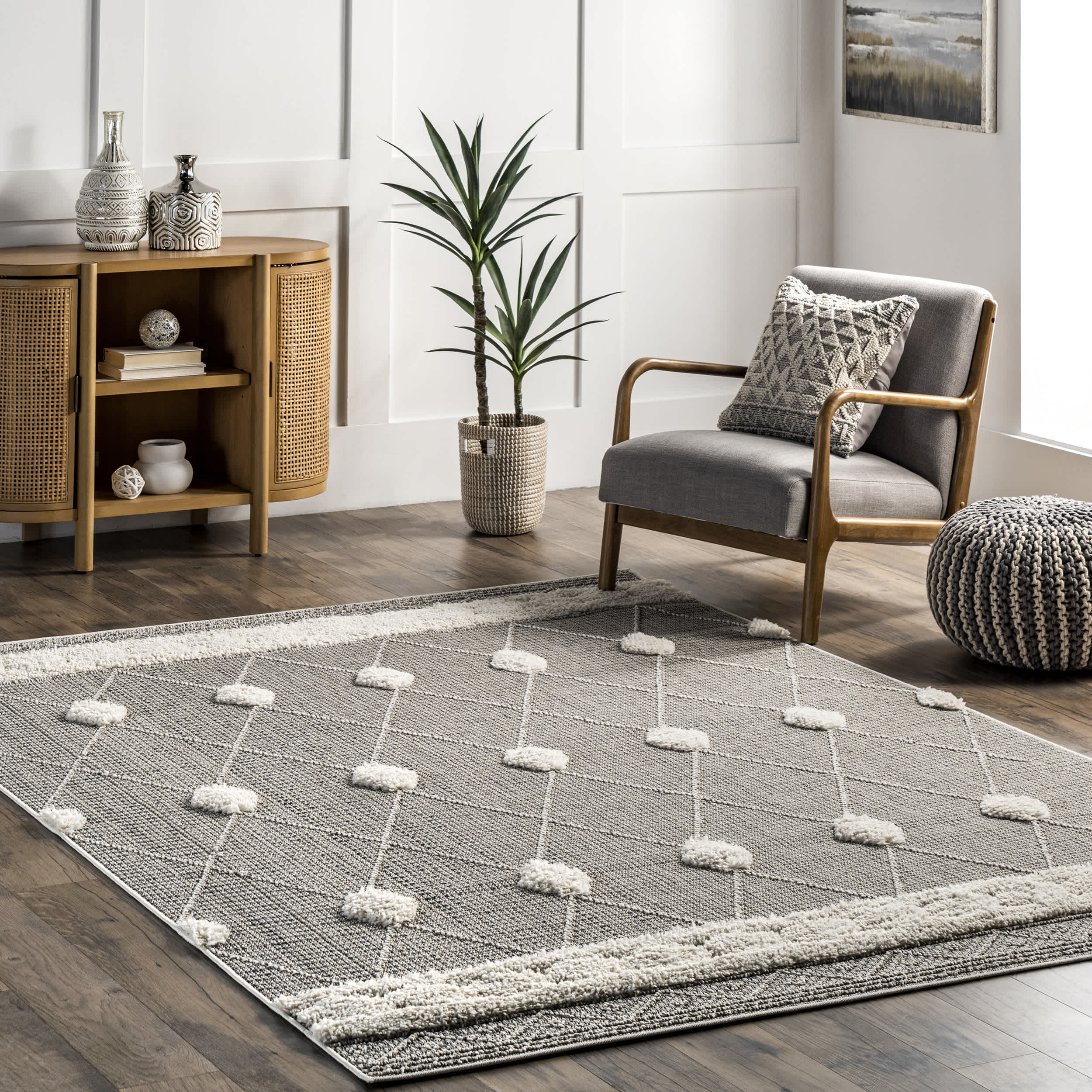 Paola High Low Textured Shaggy Diamond Dotted Area Rug - Image 2