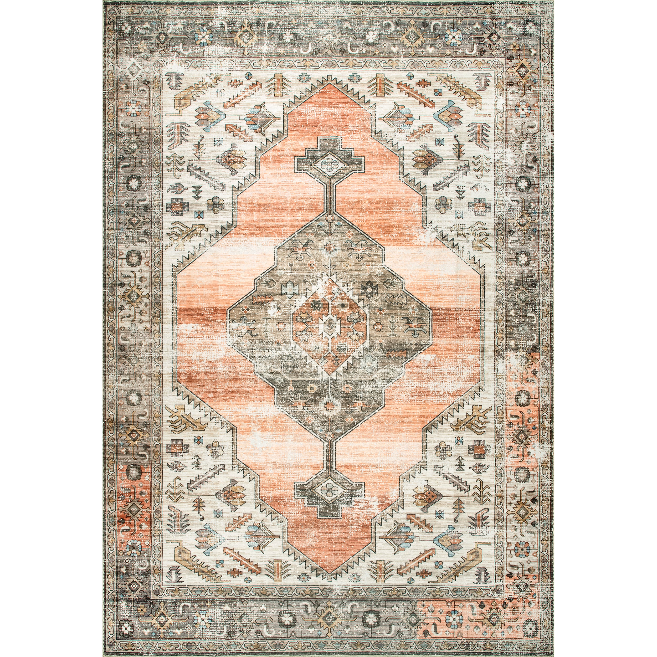 Gracie Distressed Medallion Machine Washable Area Rug