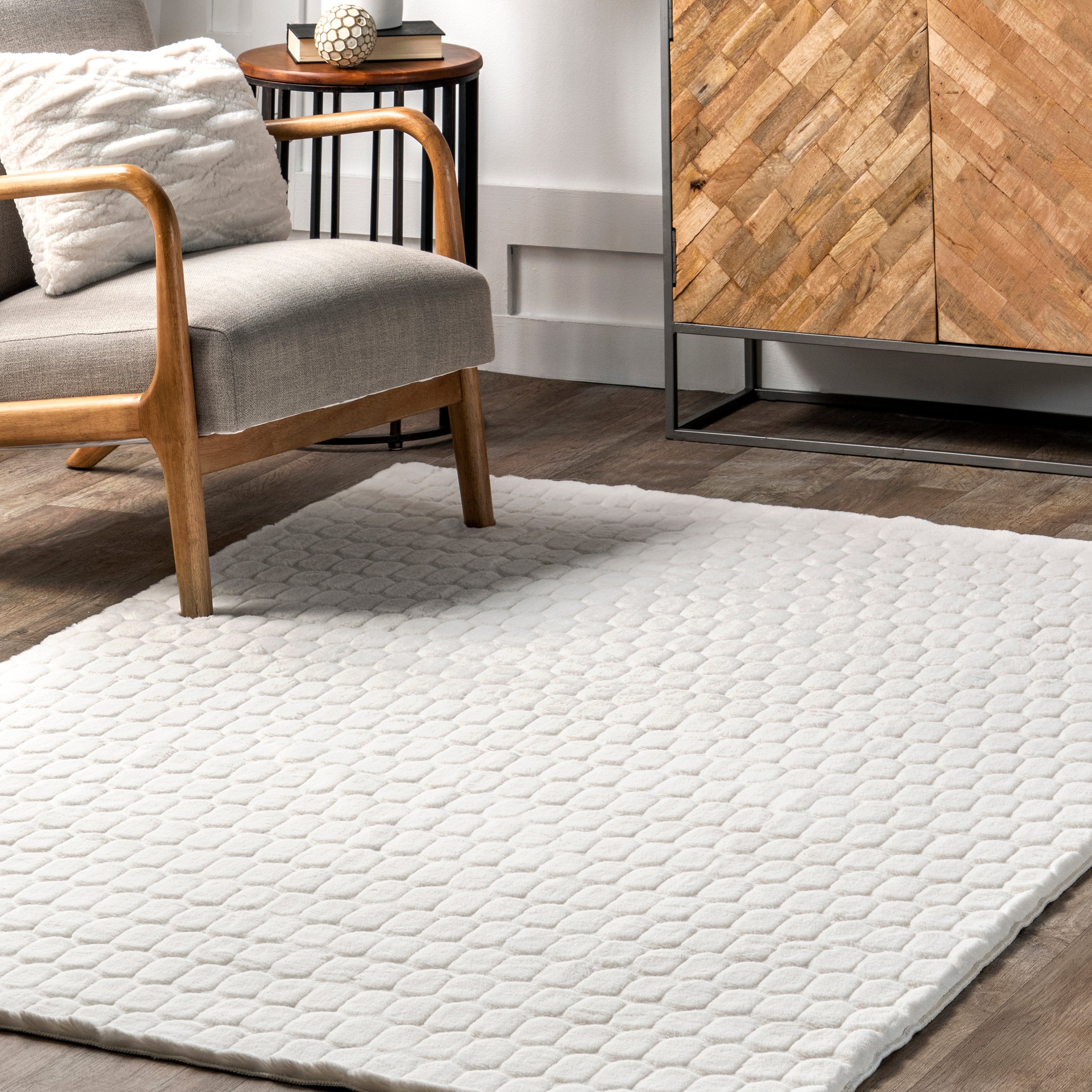 Nia Tile Faux Rabbit Machine Washable Area Rug - Image 9