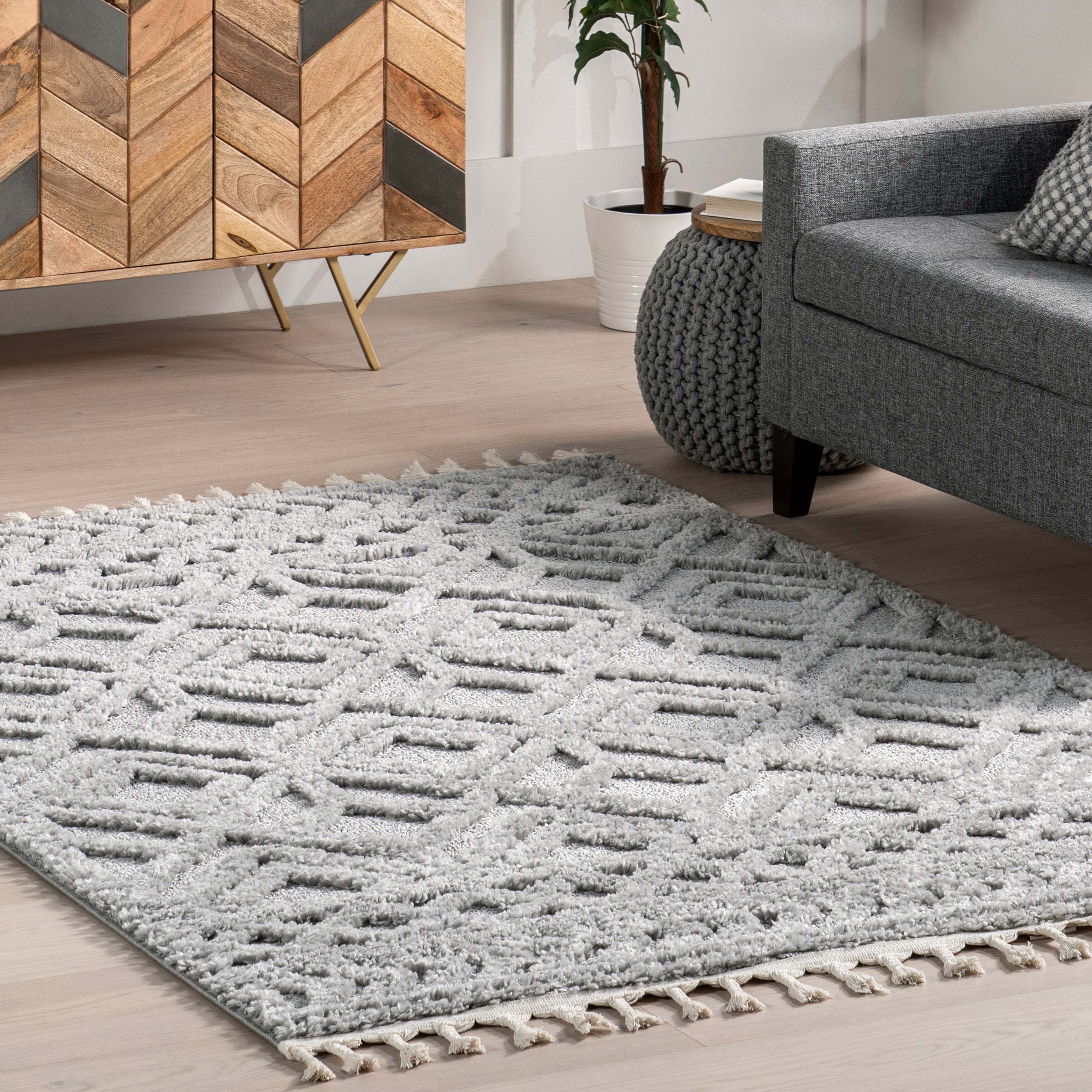 Akia Lattice High/Low Tassel Area Rug - Image 19