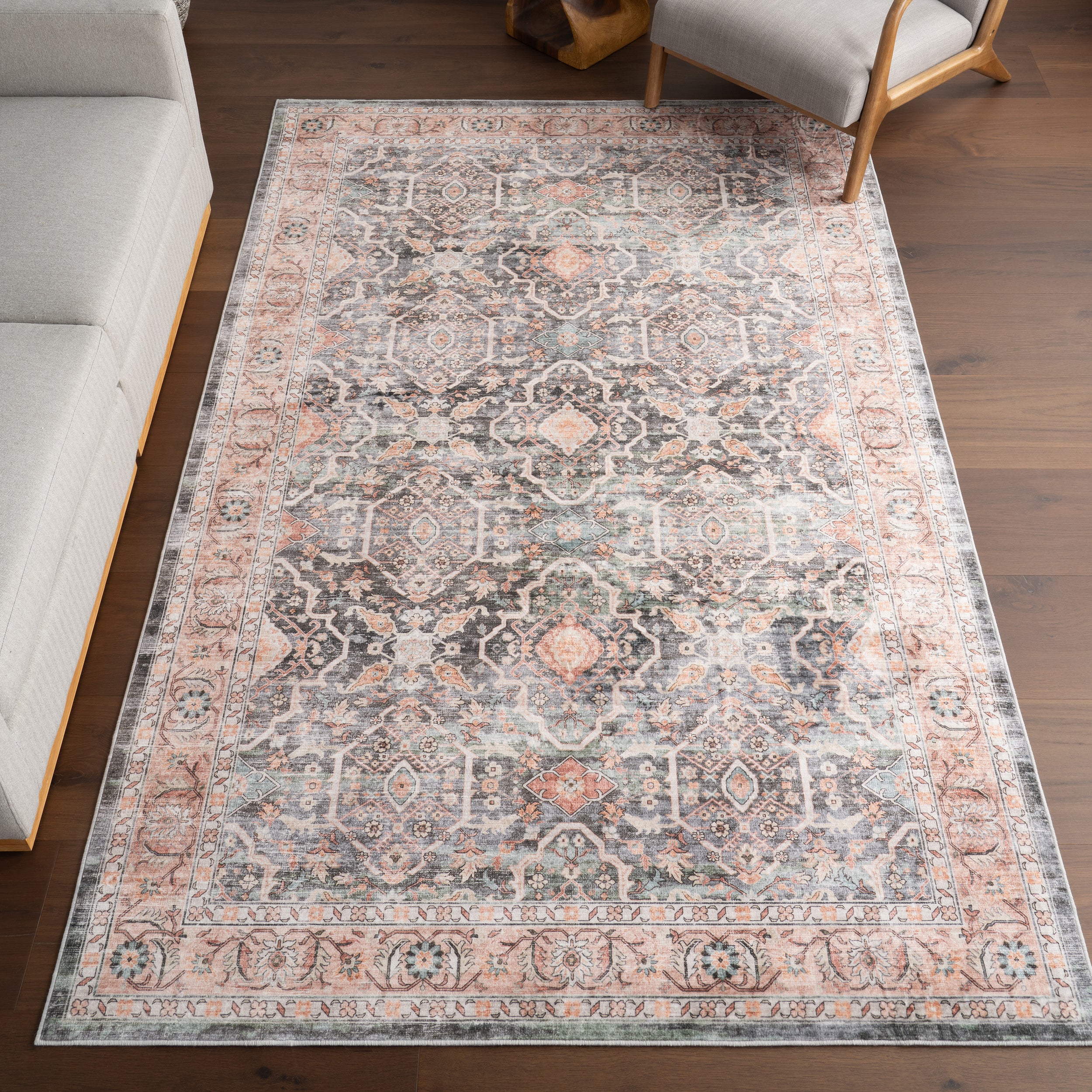 Caisyn Bordered Medallion Machine Washable Area Rug - Image 2