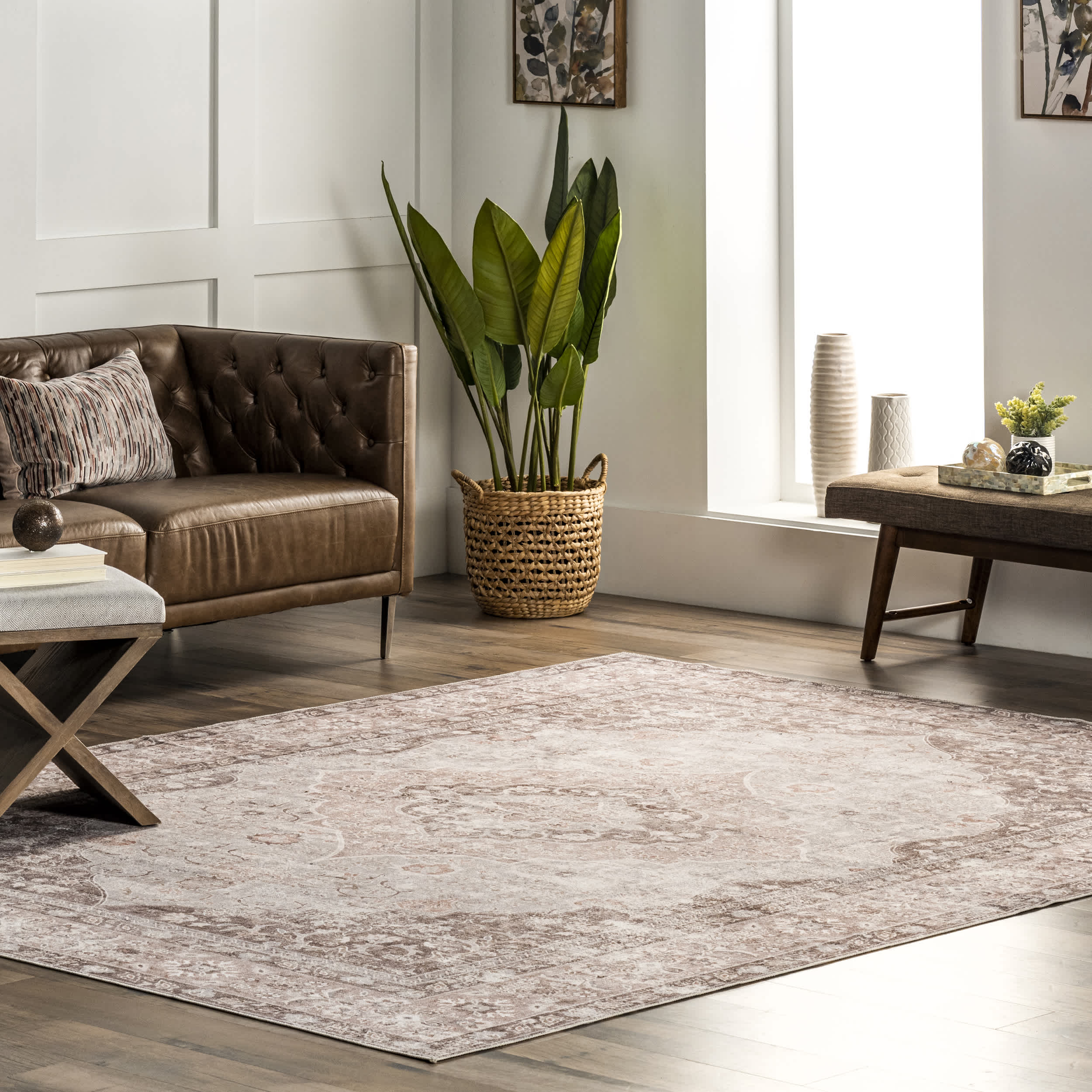 Elsa Machine Washable Floral Blossom Medallion Area Rug - Image 2