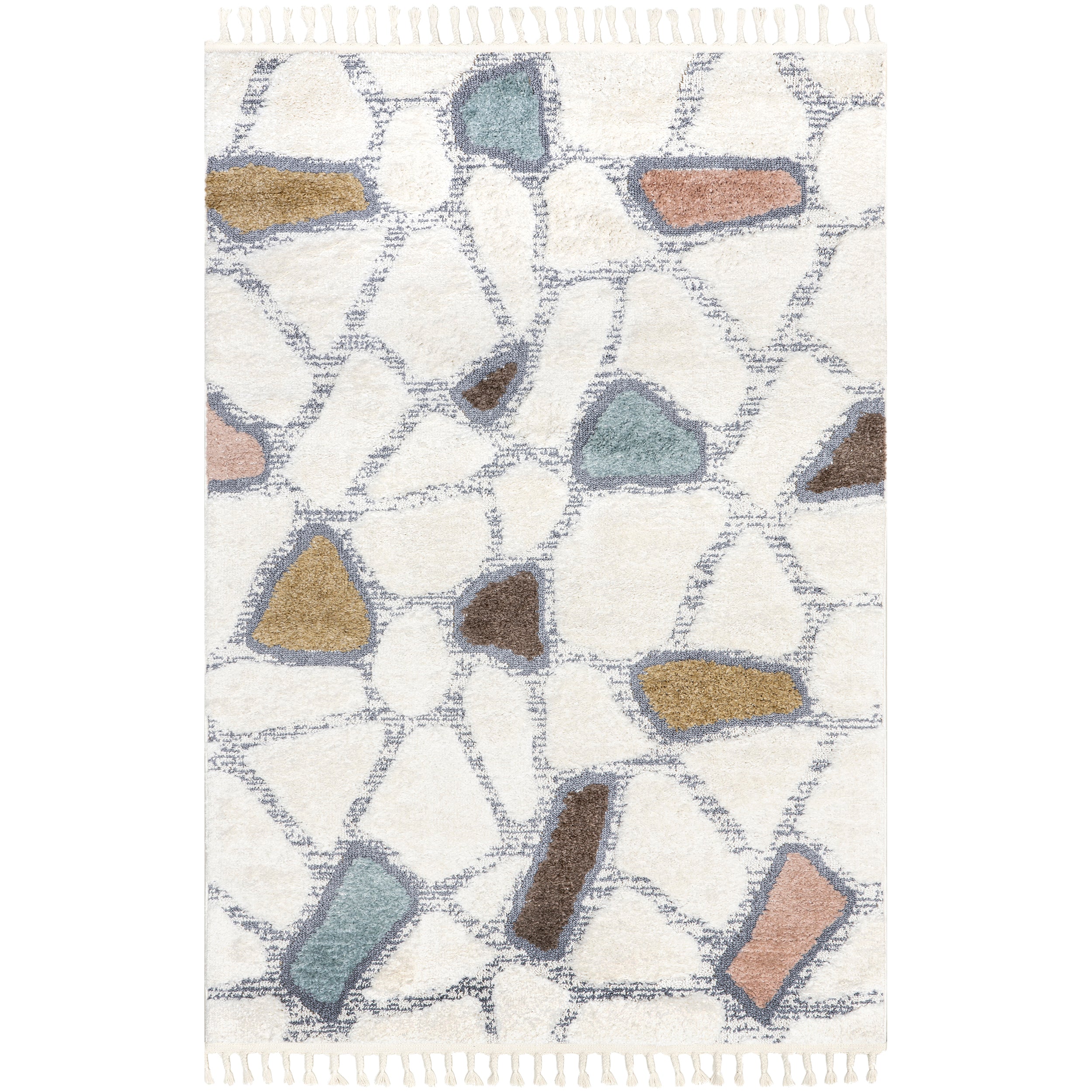 Zende Colorful Stones Kids Tassel Area Rug