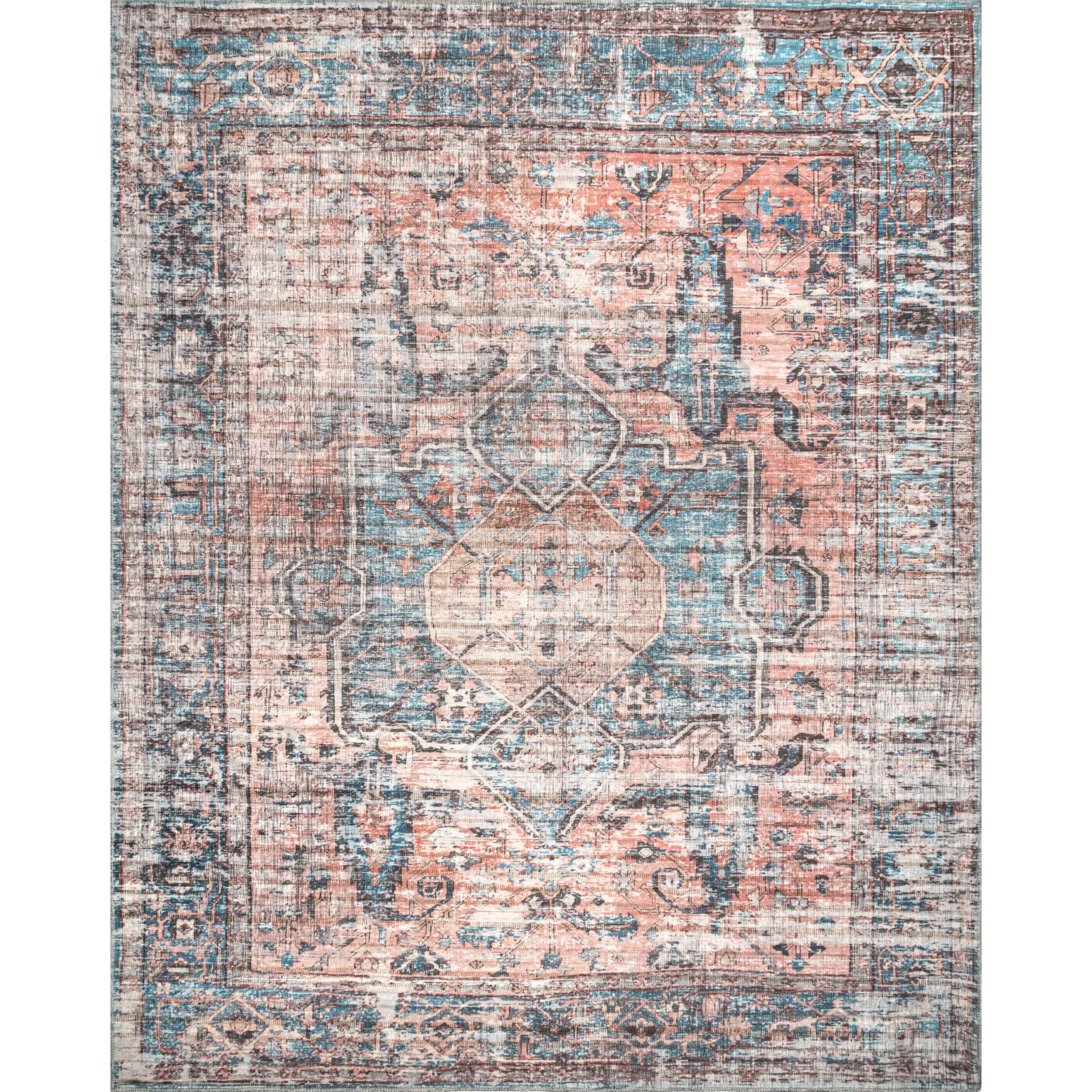 Cammy Machine Washable Faded Vintage Medallion Area Rug