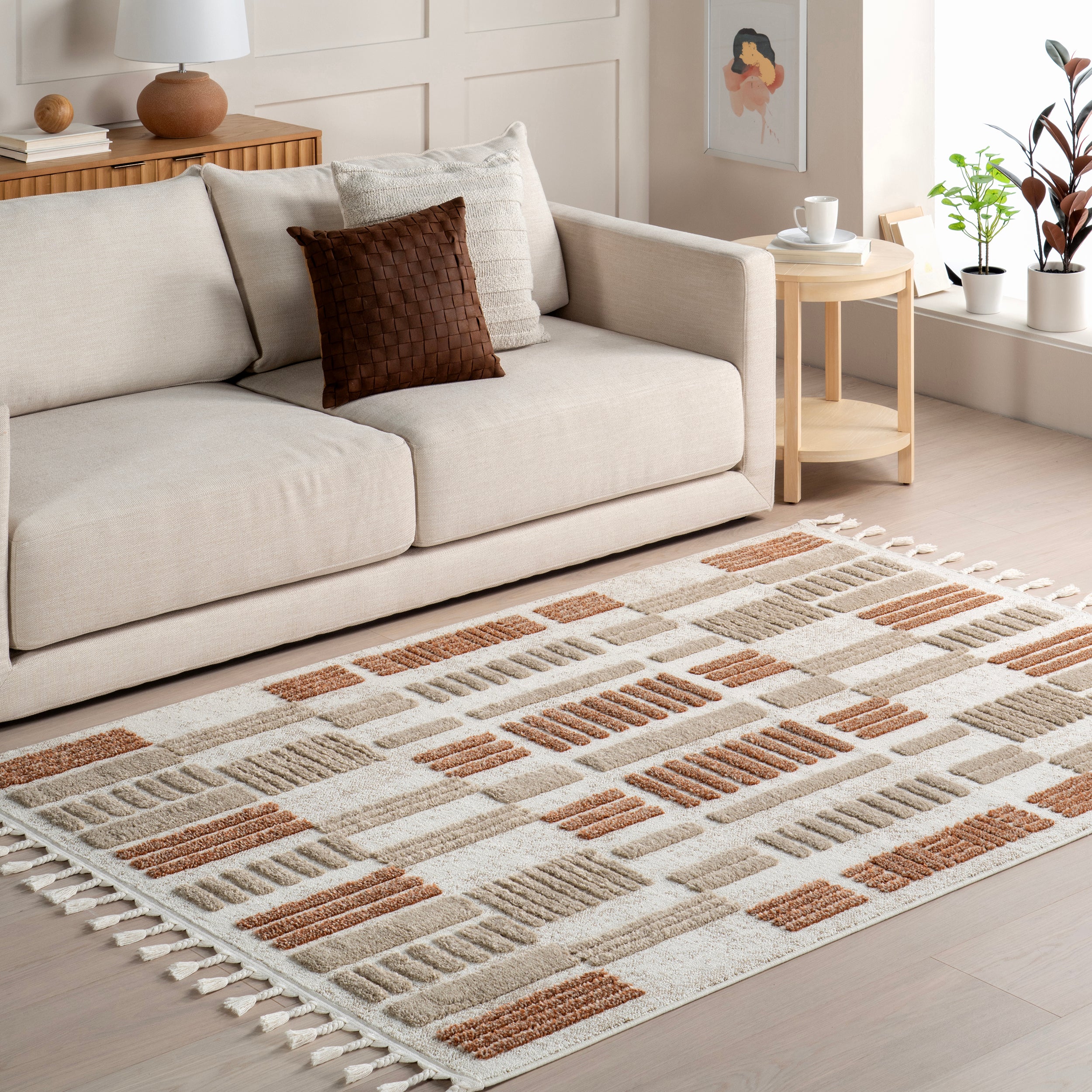 Nimah Geometric High-Low Tasseled Area Rug - Image 2