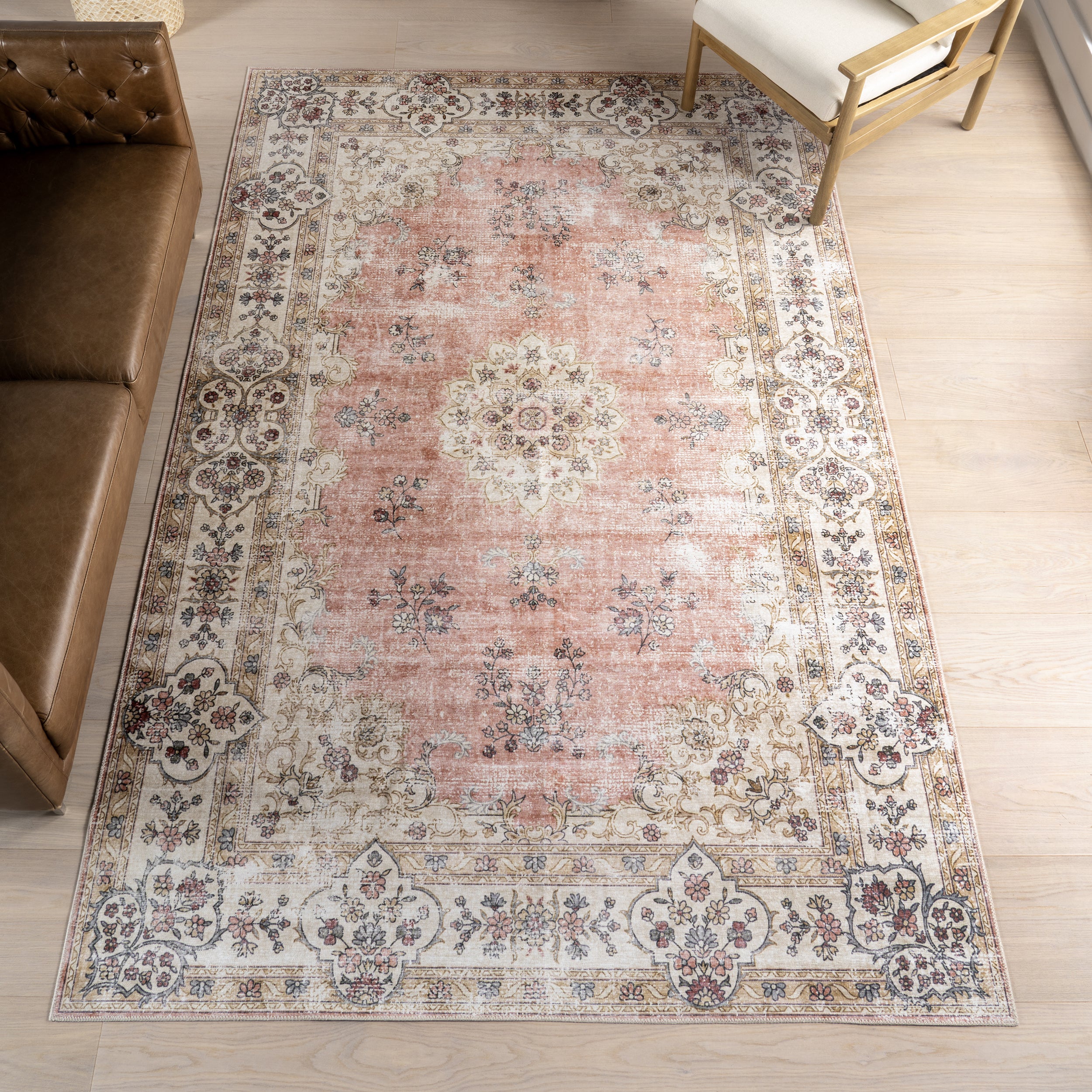 Teja SplashGuard Persian Medallion Machine Washable Area Rug - Image 2