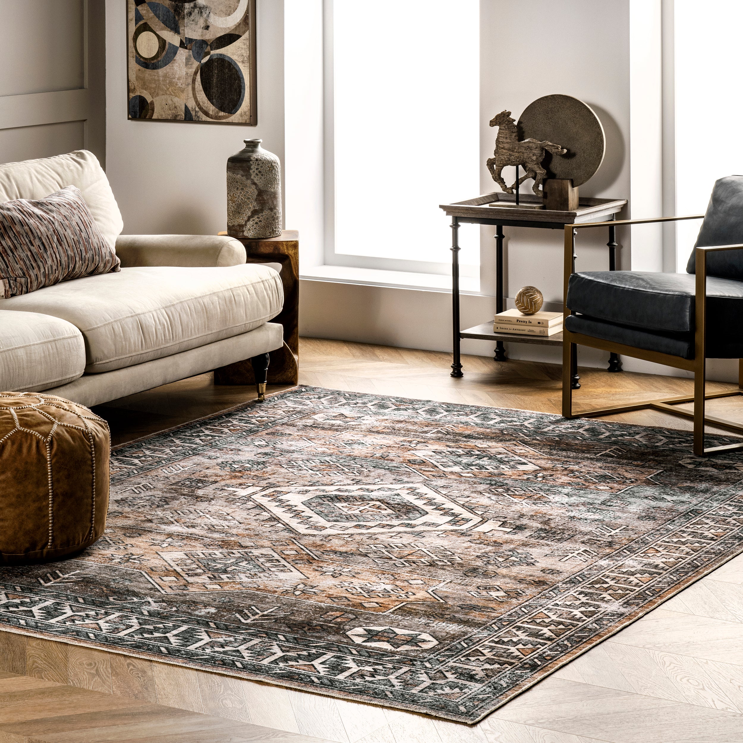 Bowie Machine Washable Tribal Pattern Area Rug - Image 2