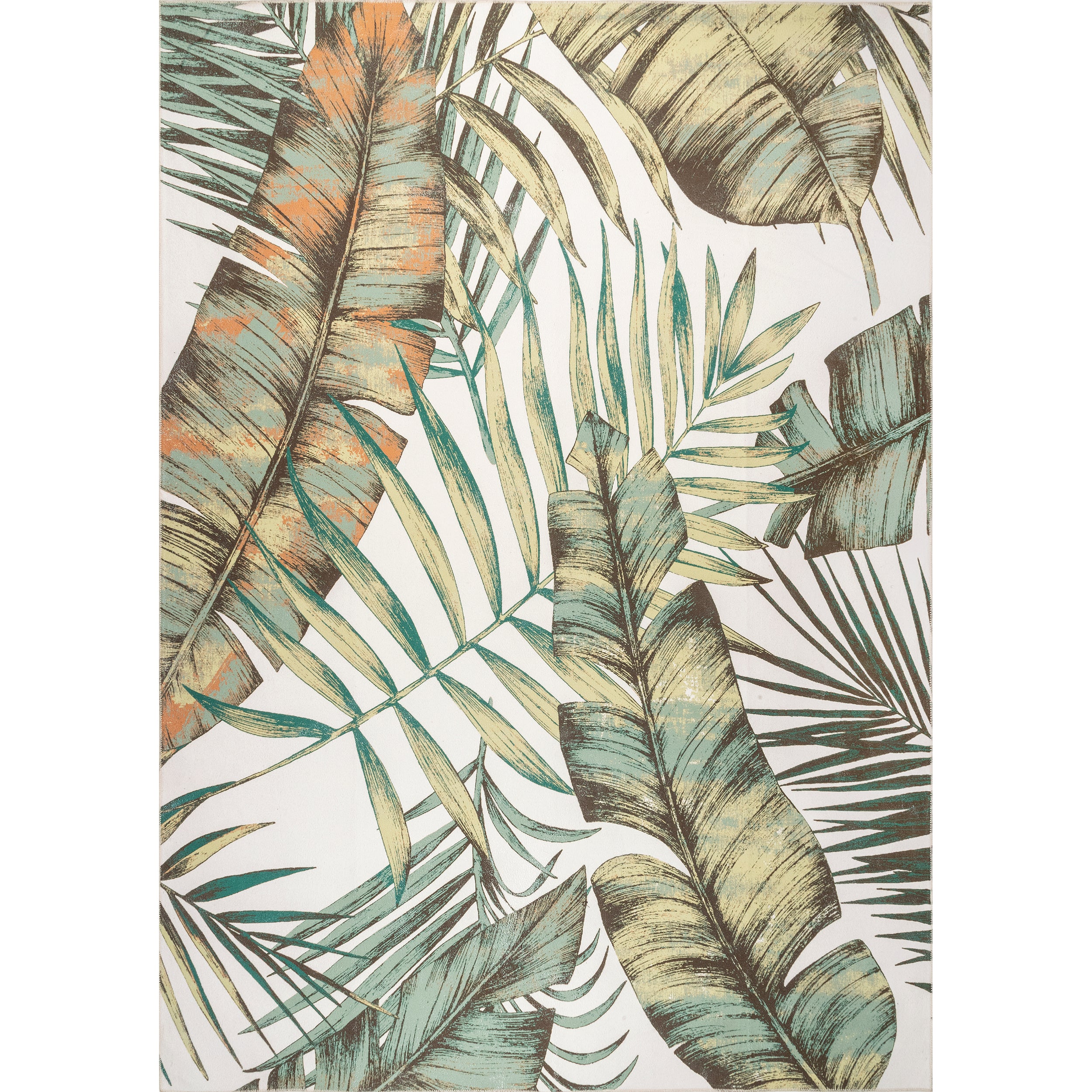 Elen Machine Washable Natural Leaves Area Rug