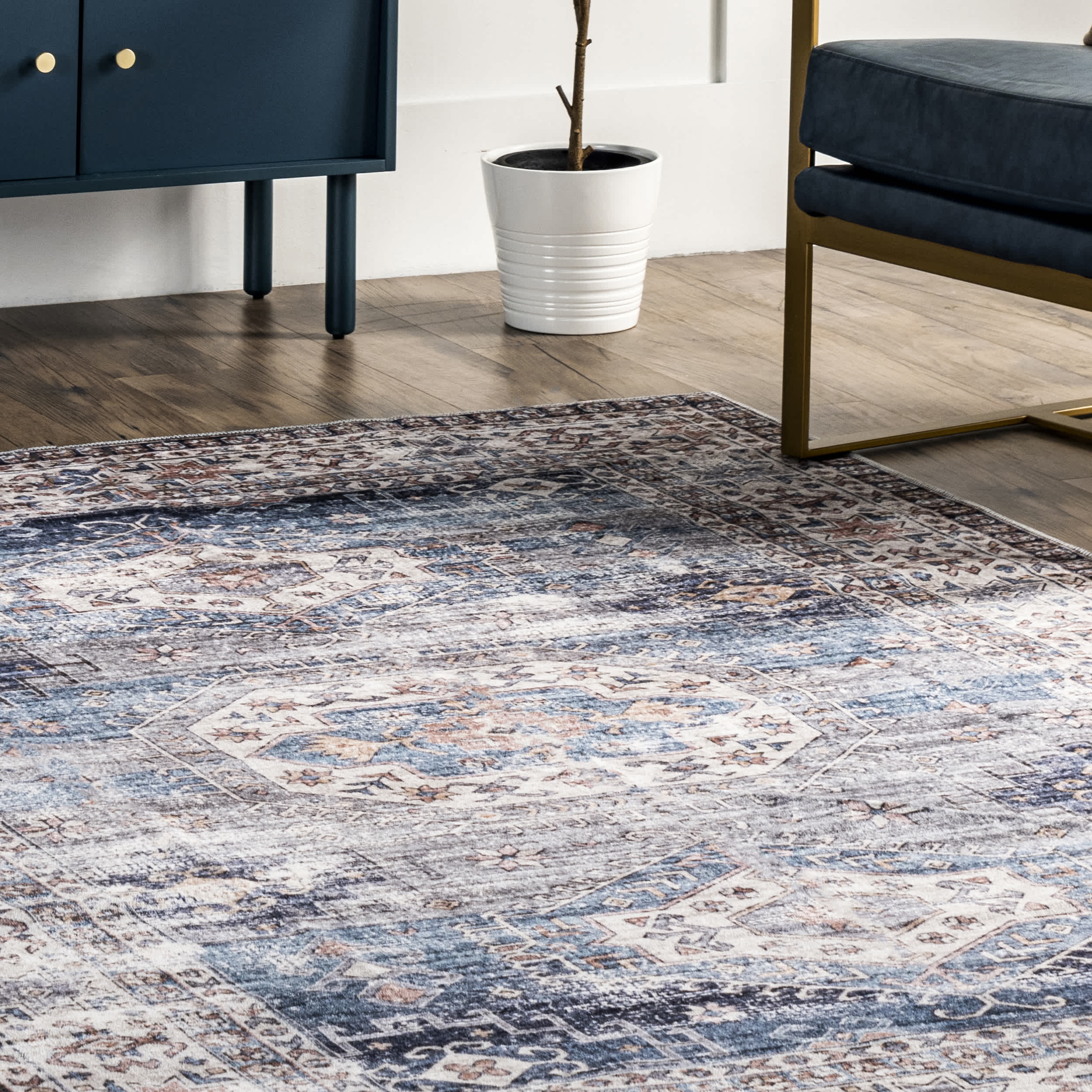 Drina Machine Washable Distressed Area Rug - Image 9
