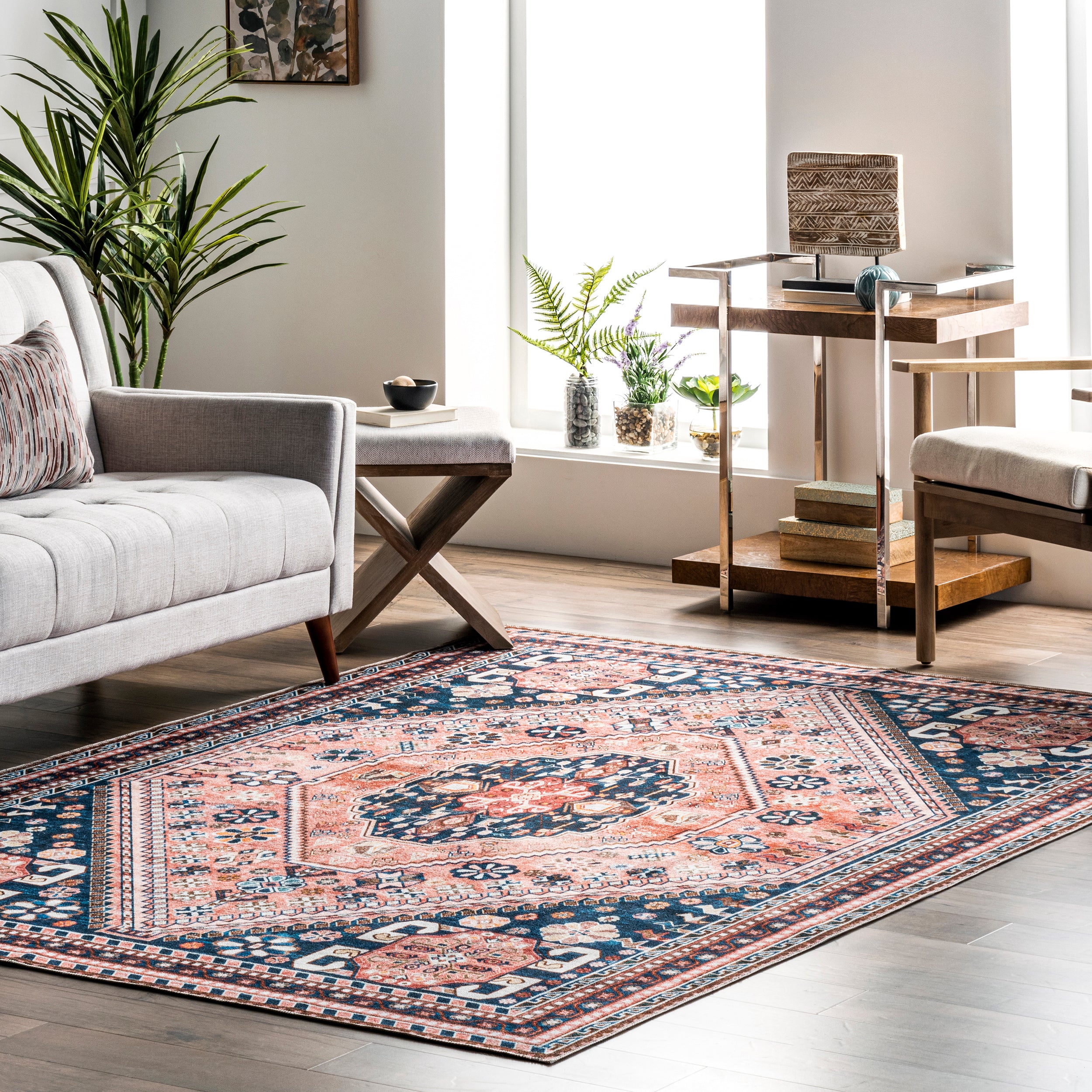 Nevaeh Machine Washable Bohemian Medallion Area Rug - Image 2