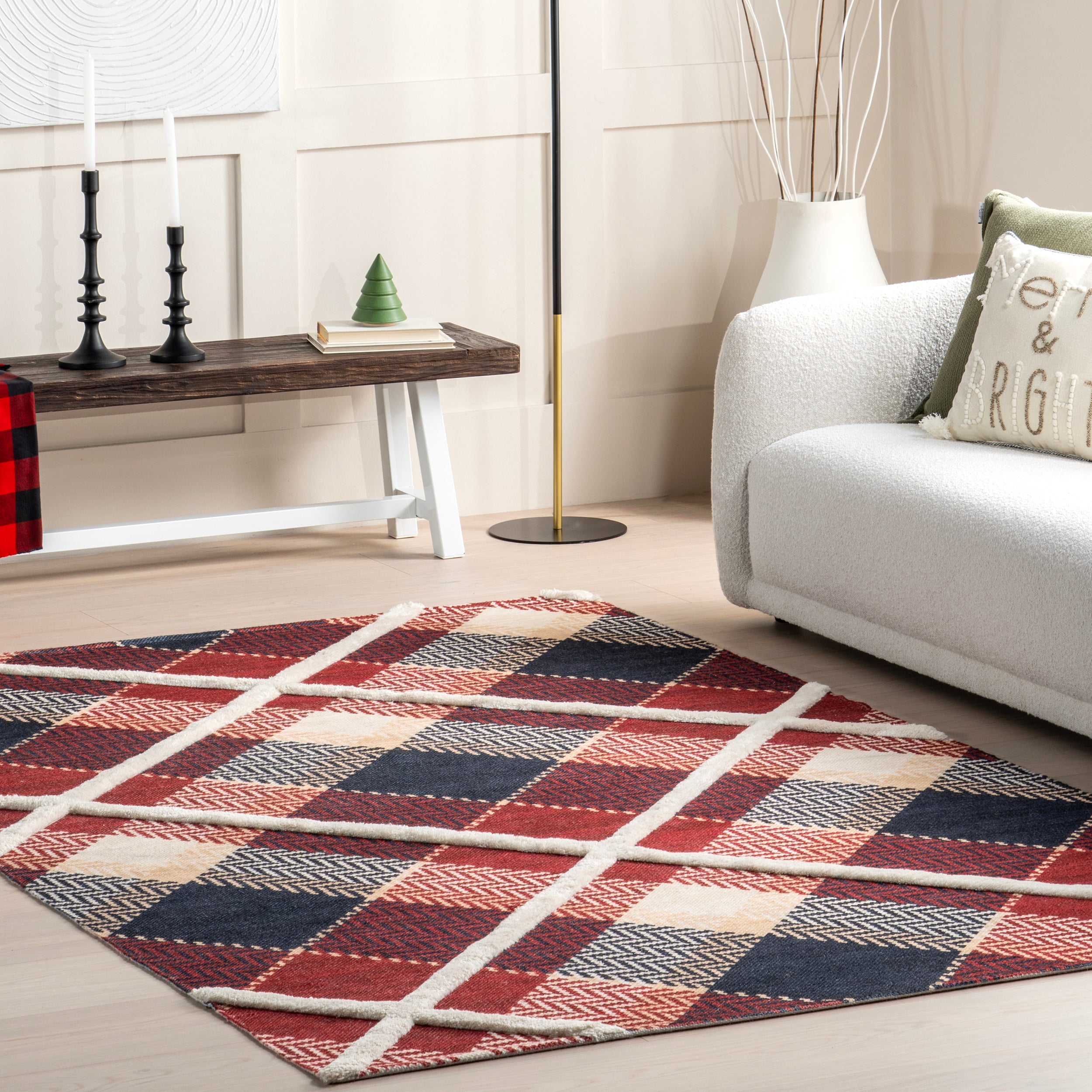 Anastasia High-Low Plaid Area Rug - Image 2