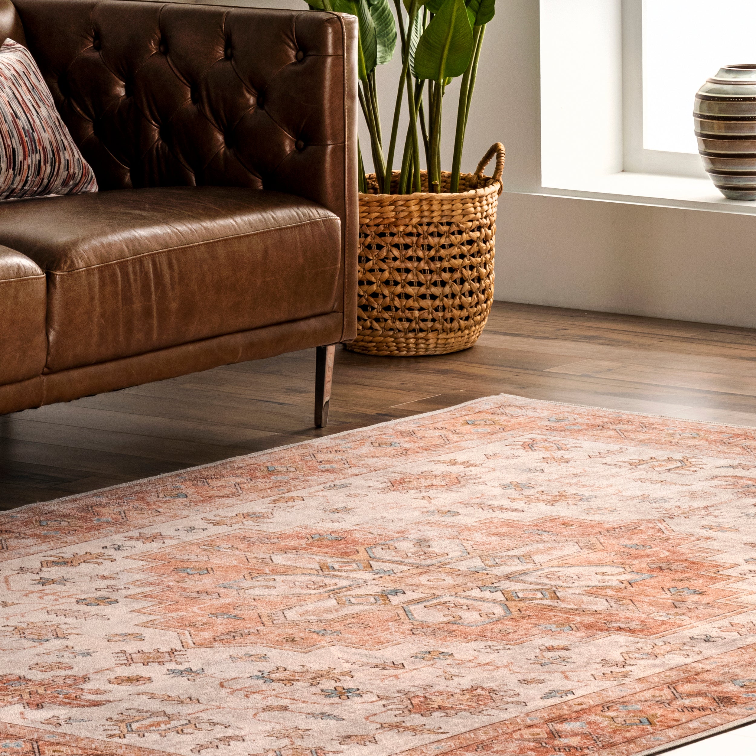 Dawson Machine Washable Distressed Medallion Area Rug - Image 9