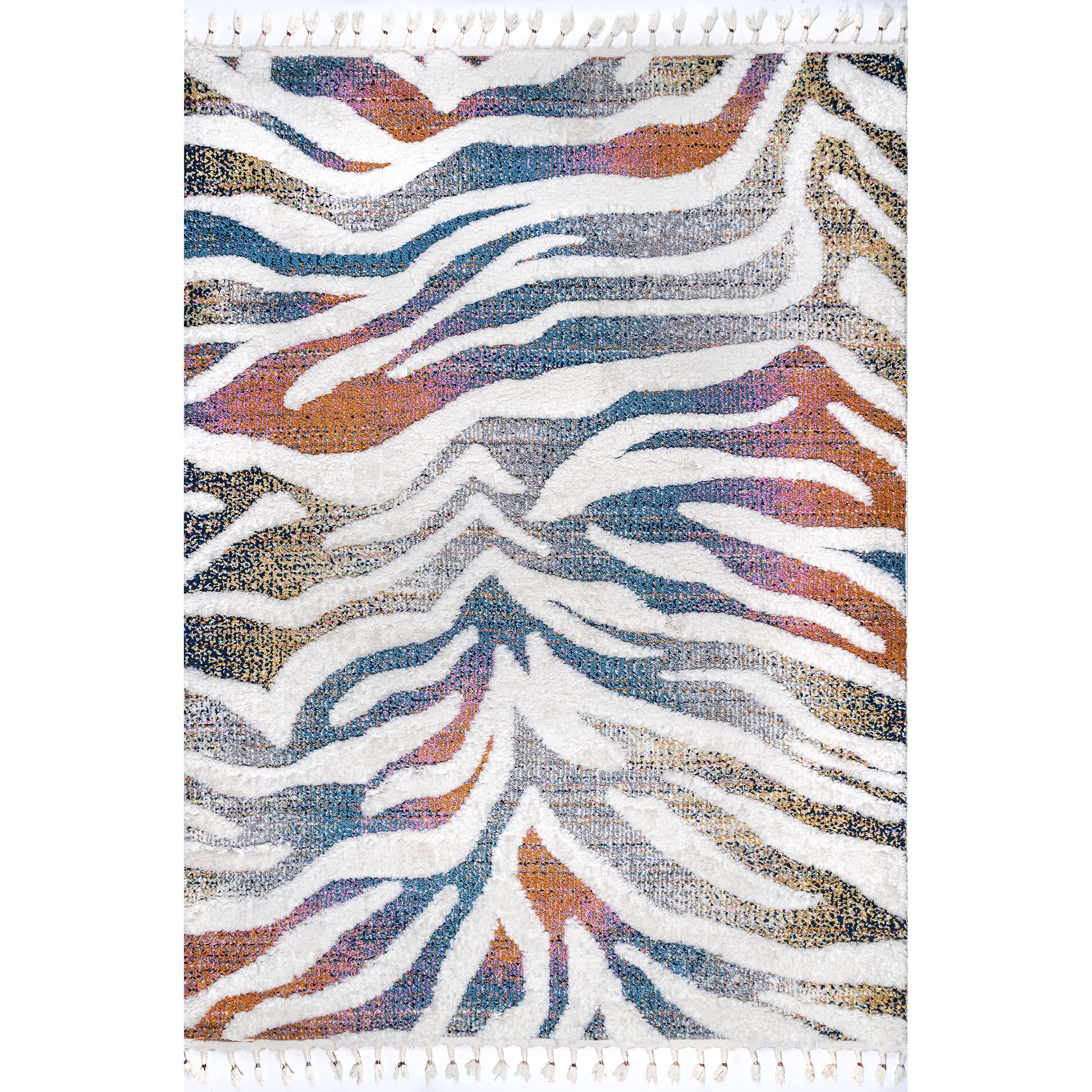 Luci Zebra Striped Shag Area Rug