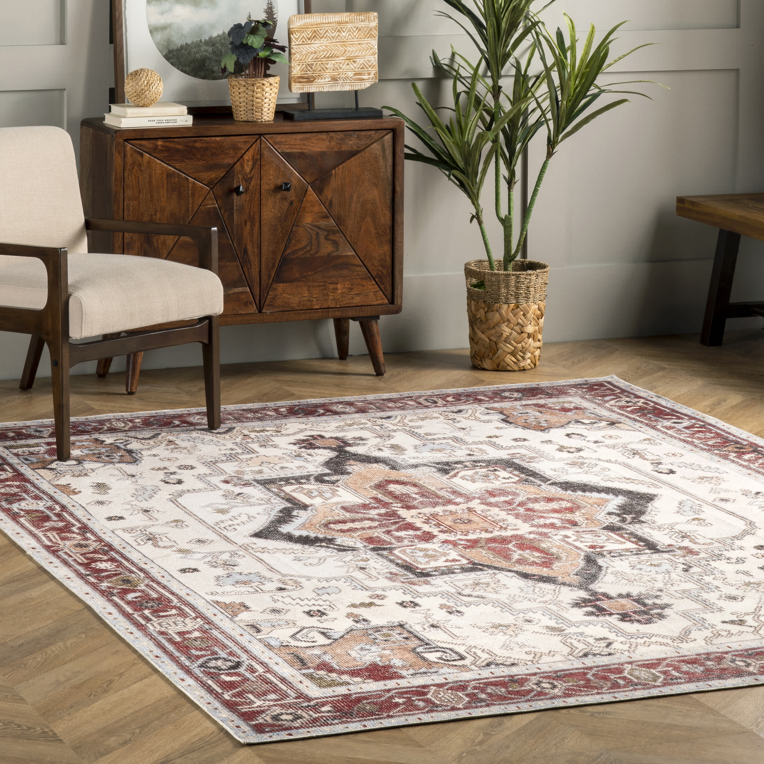 Miley Machine Washable Traditional Medallion Area Rug - Image 2