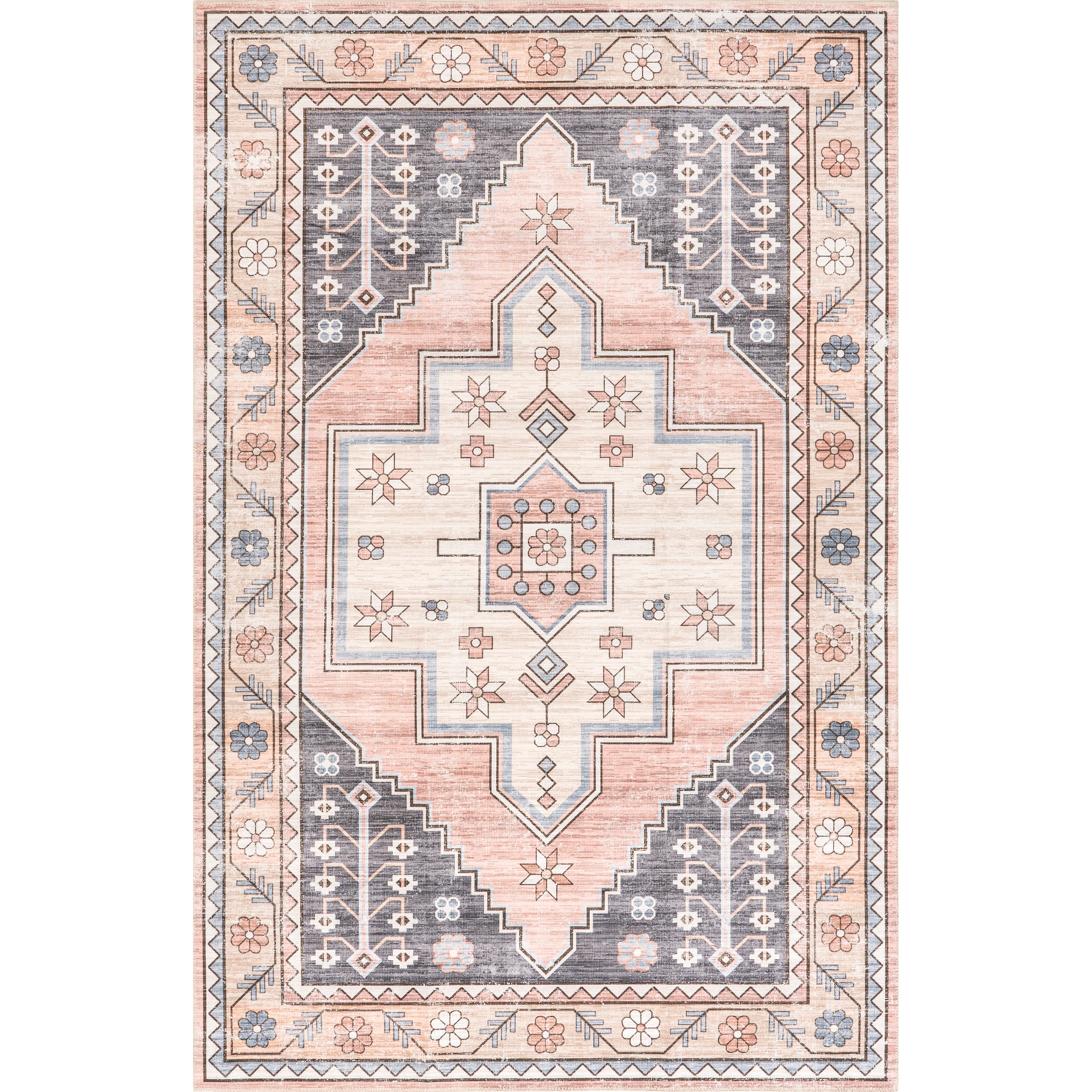 Catreena Transitional Floral Machine Washable Area Rug