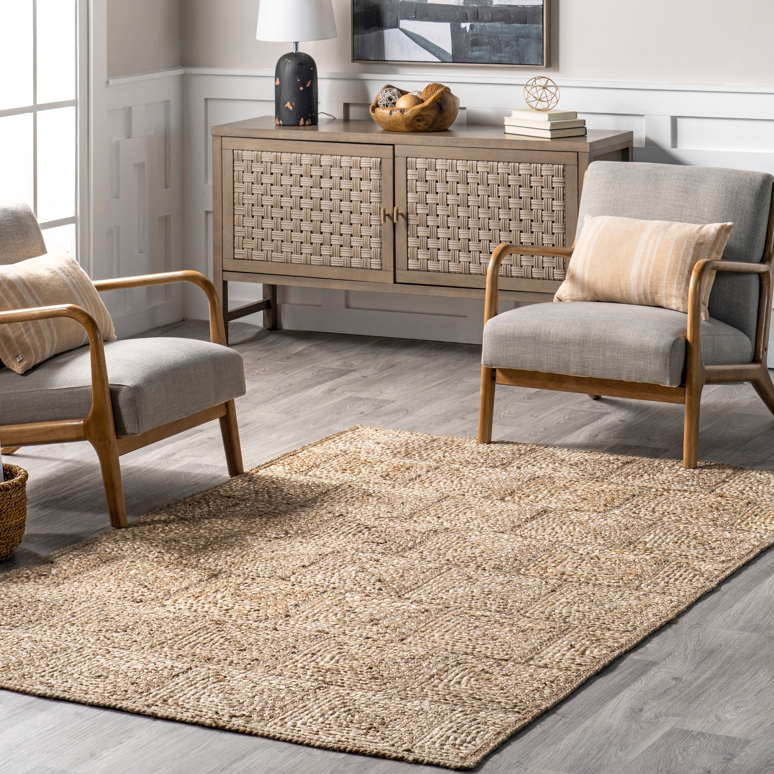 Leva Square Tiled Jute Area Rug - Image 2