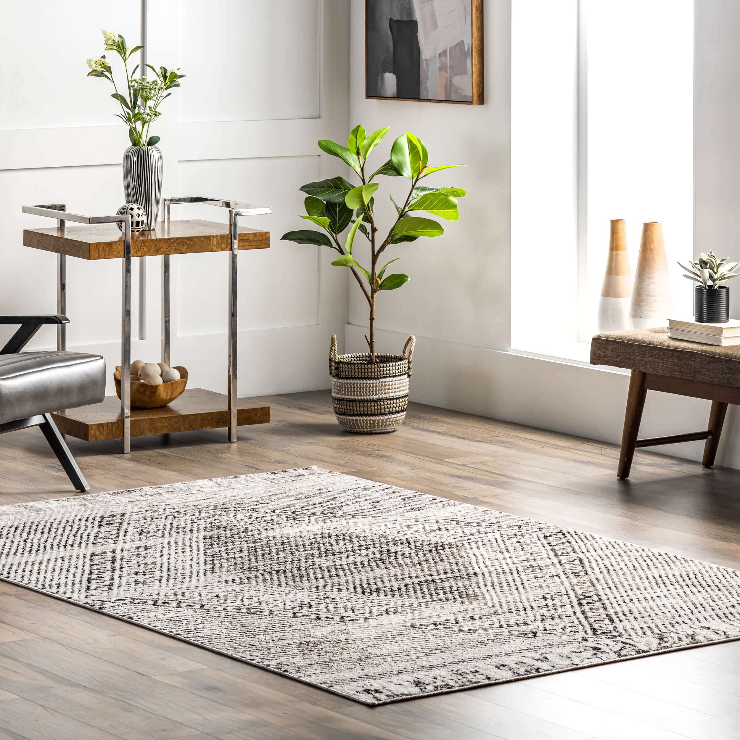Kenia Distressed Diamond Cotton Blend Area Rug - Image 2