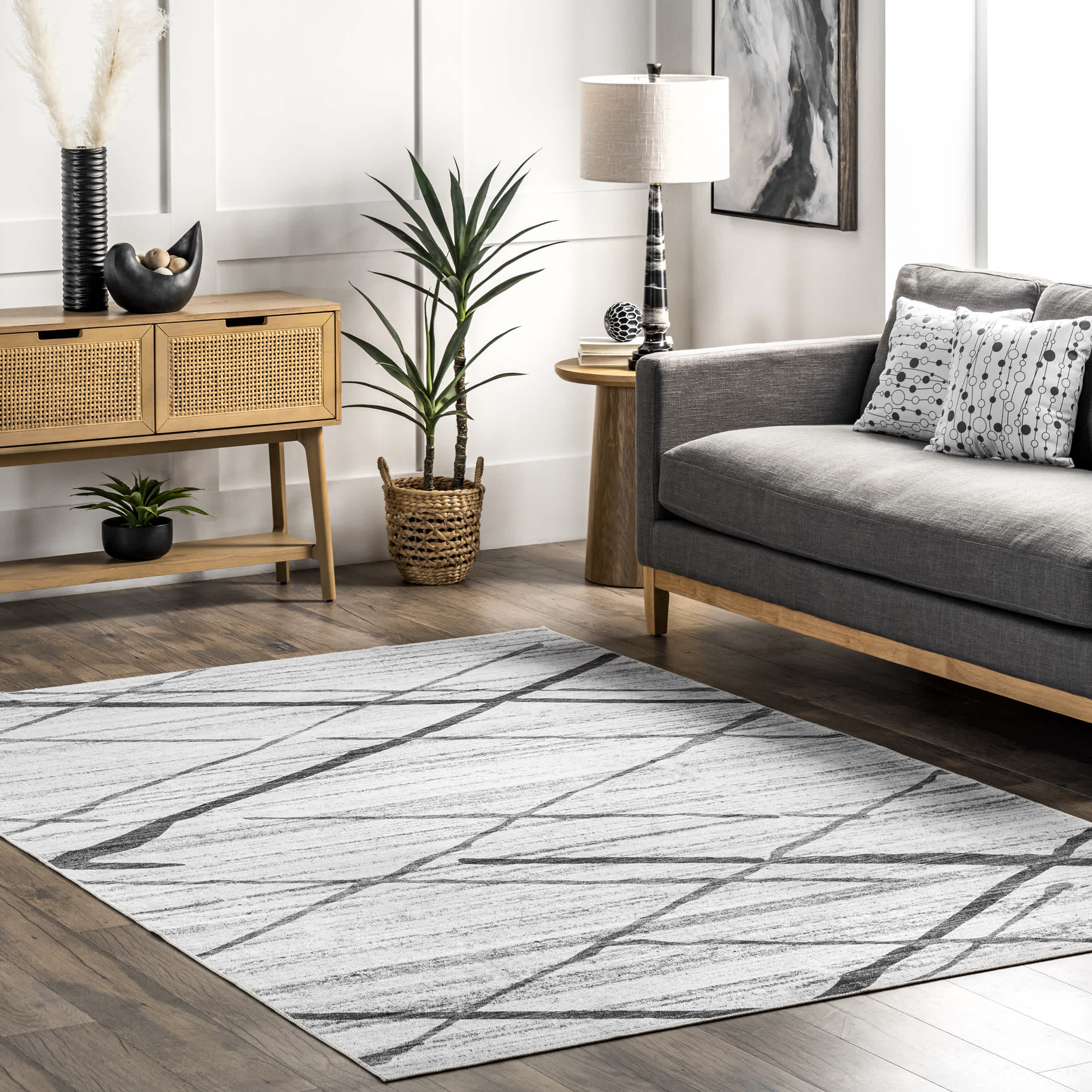 Trellis Stripes Machine Washable Area Rug - Image 2