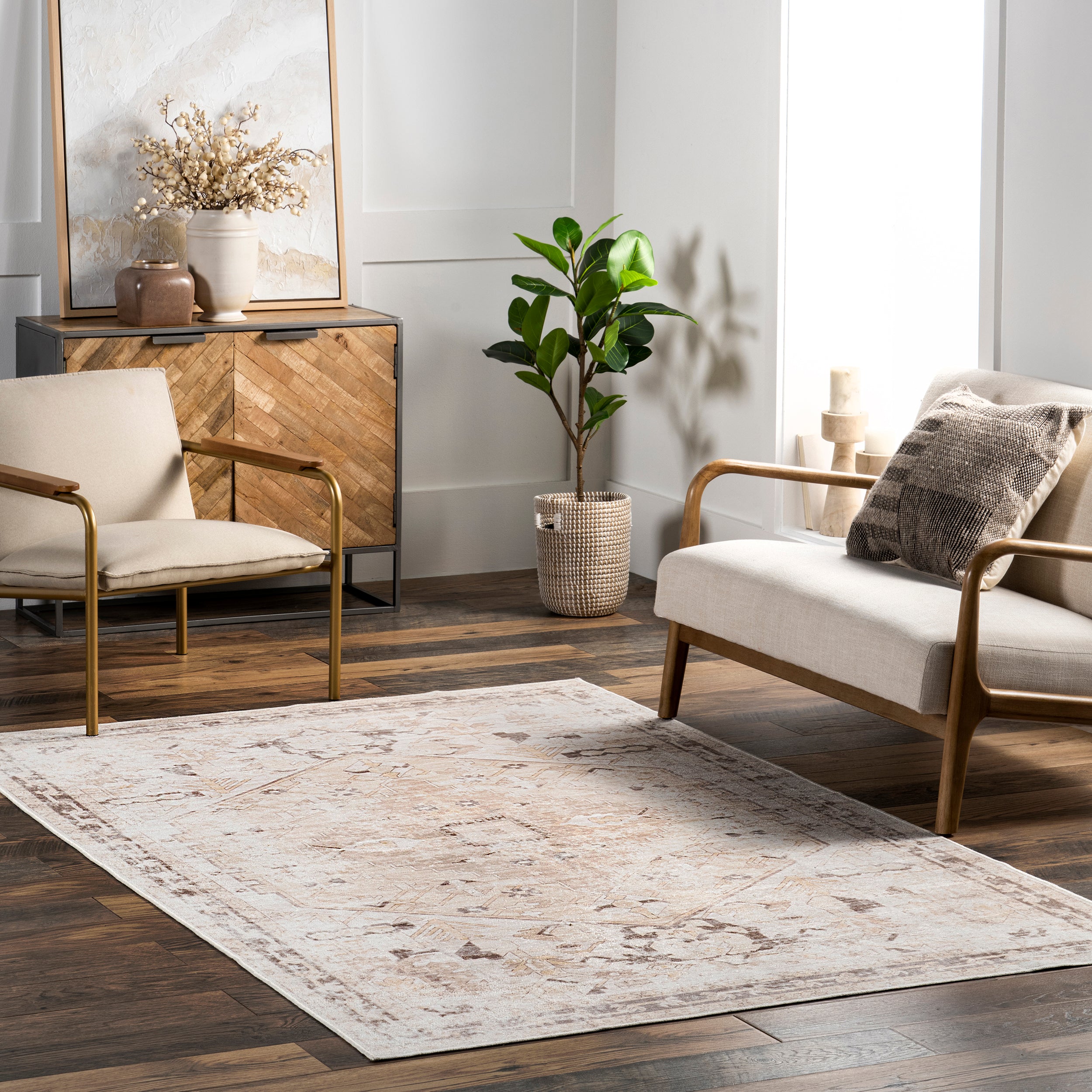 Diane Vintage Medallion Machine Washable Area Rug - Image 2