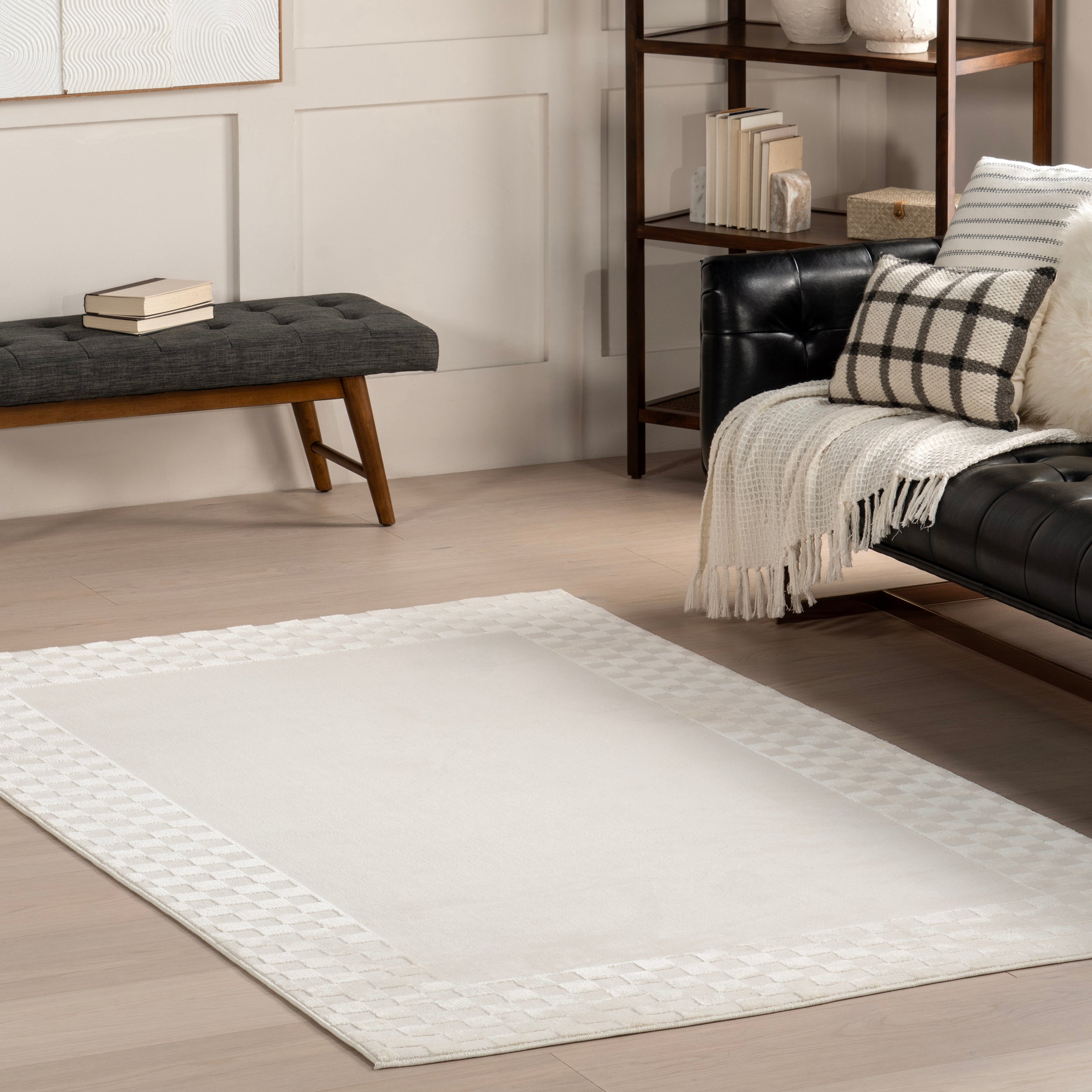 Kalina High-Low Checkered Bordered Area Rug - Image 2
