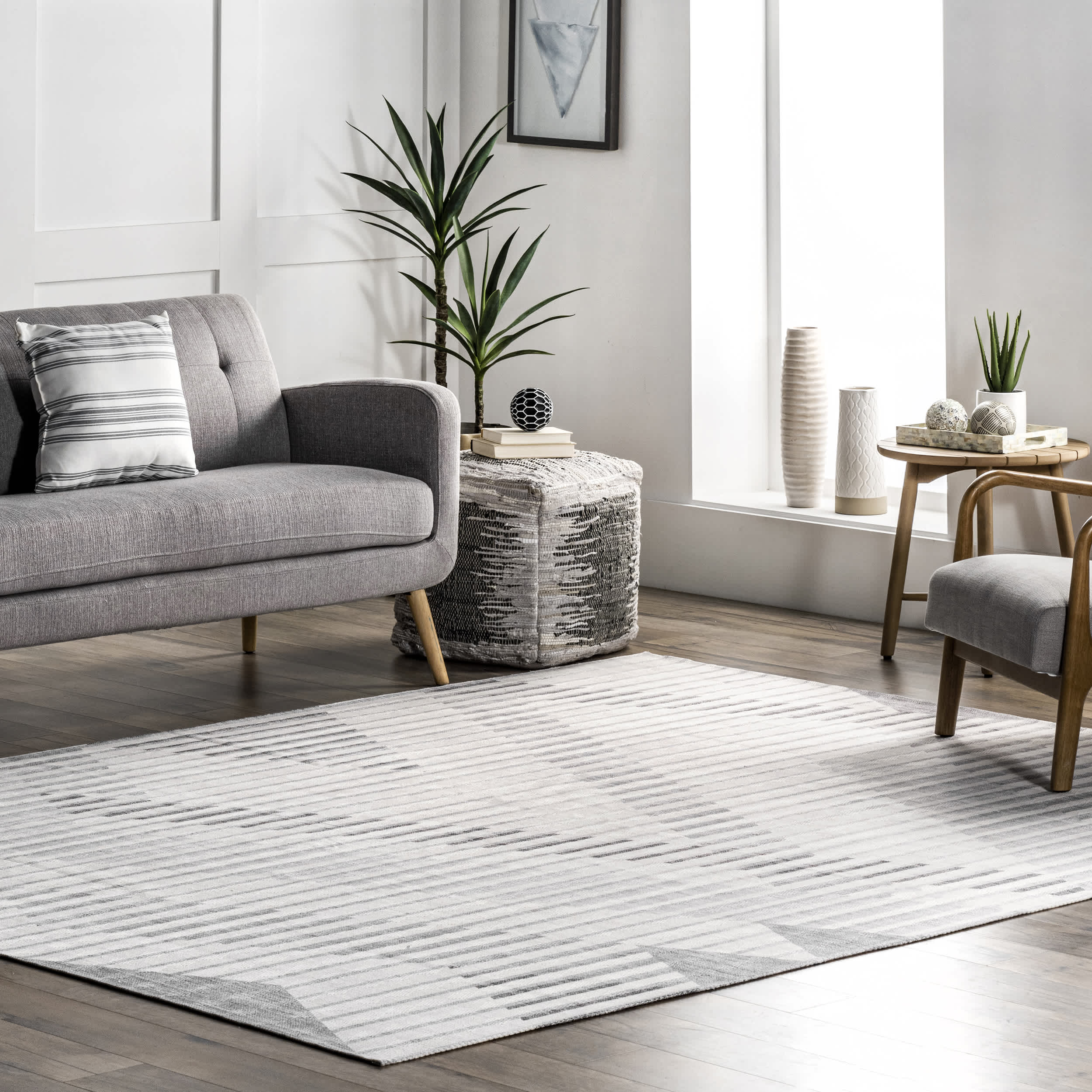Modern Striped Washable Area Rug - Image 2