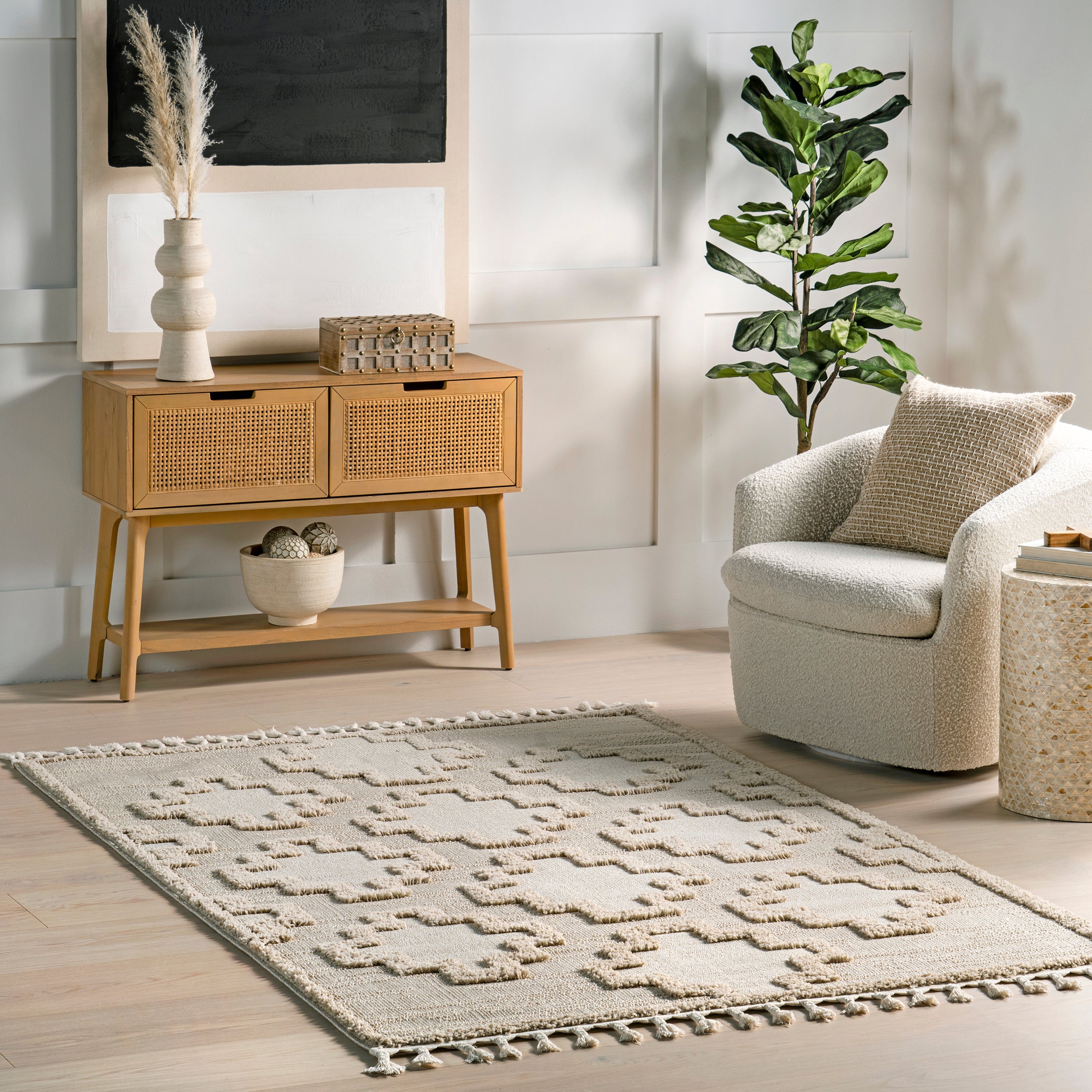 Polina Geometric High-Low Tasseled Area Rug - Image 2