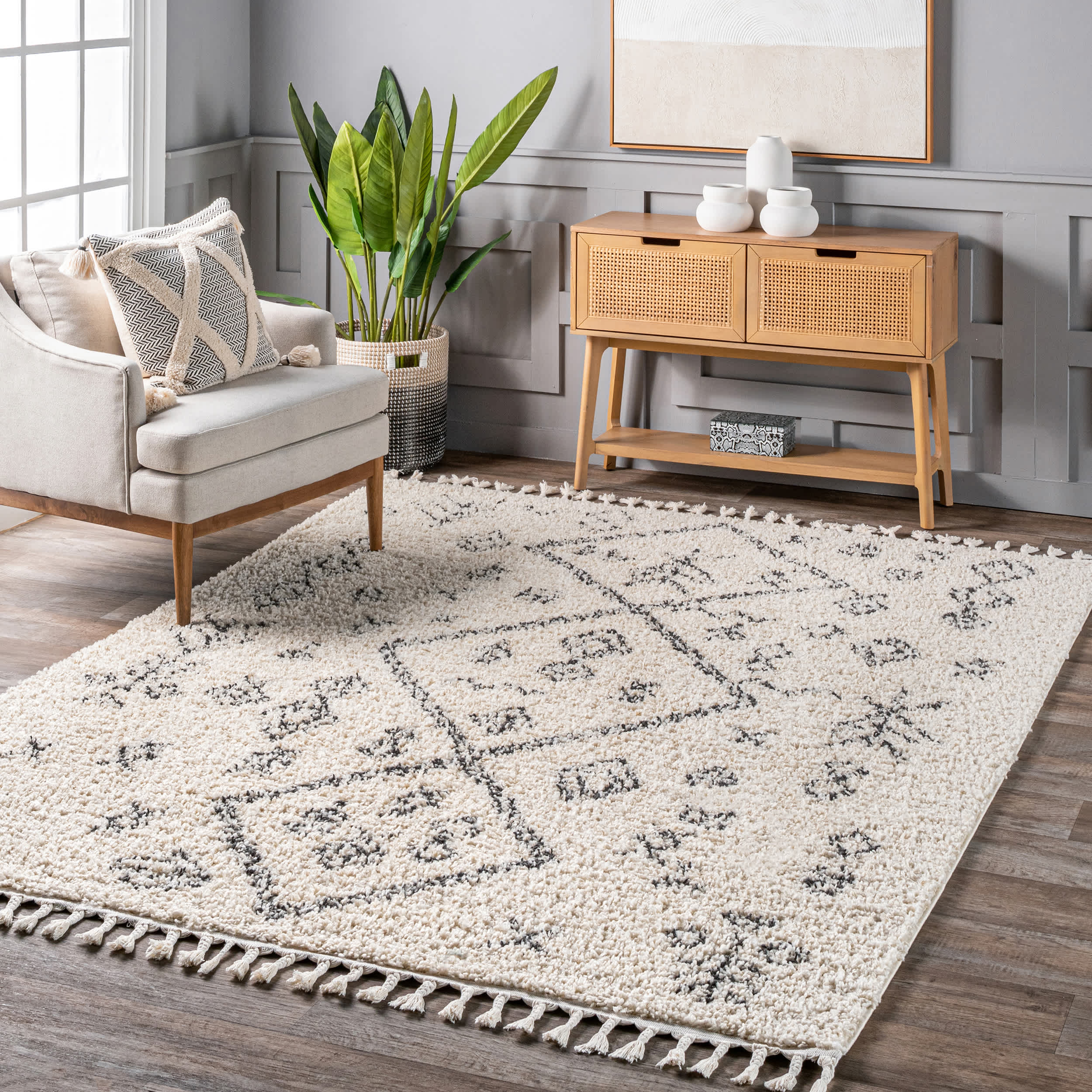 Kayla Moroccan Abstract Tassel Rug - Image 2