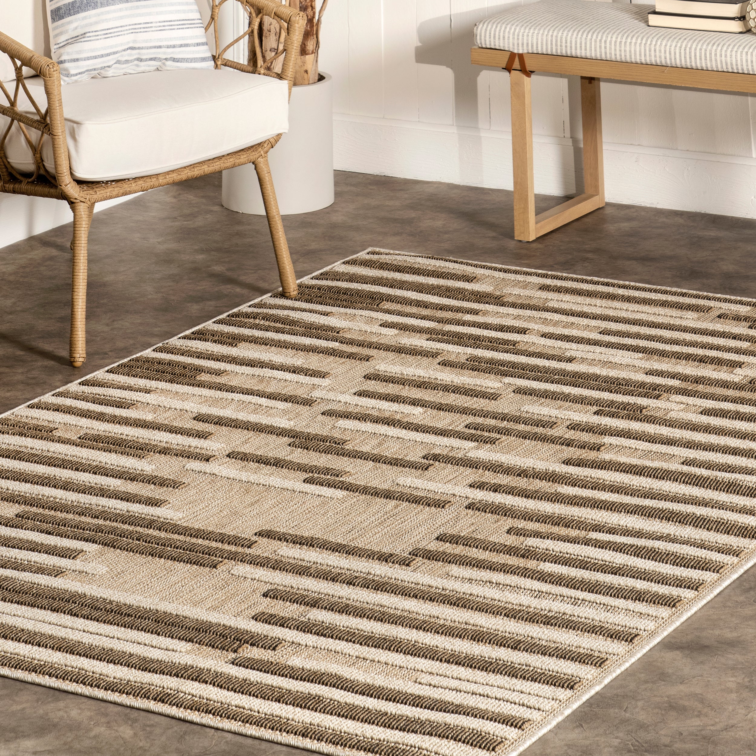 Shana Neutral Striped Indoor/Outdoor Area Rug - Image 9