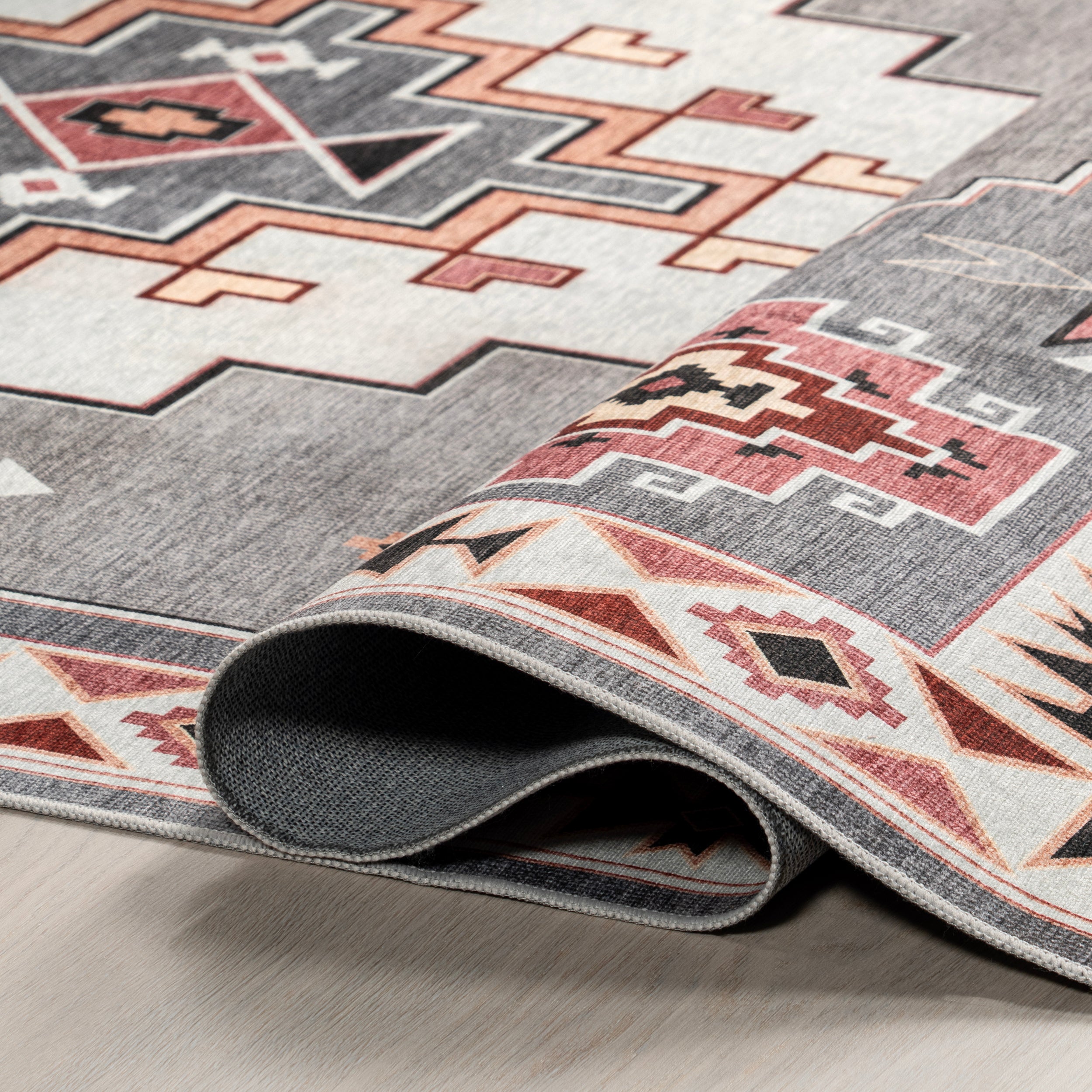 Lynx Southwestern Stain-Resistant Machine Washable Area Rug - Image 4