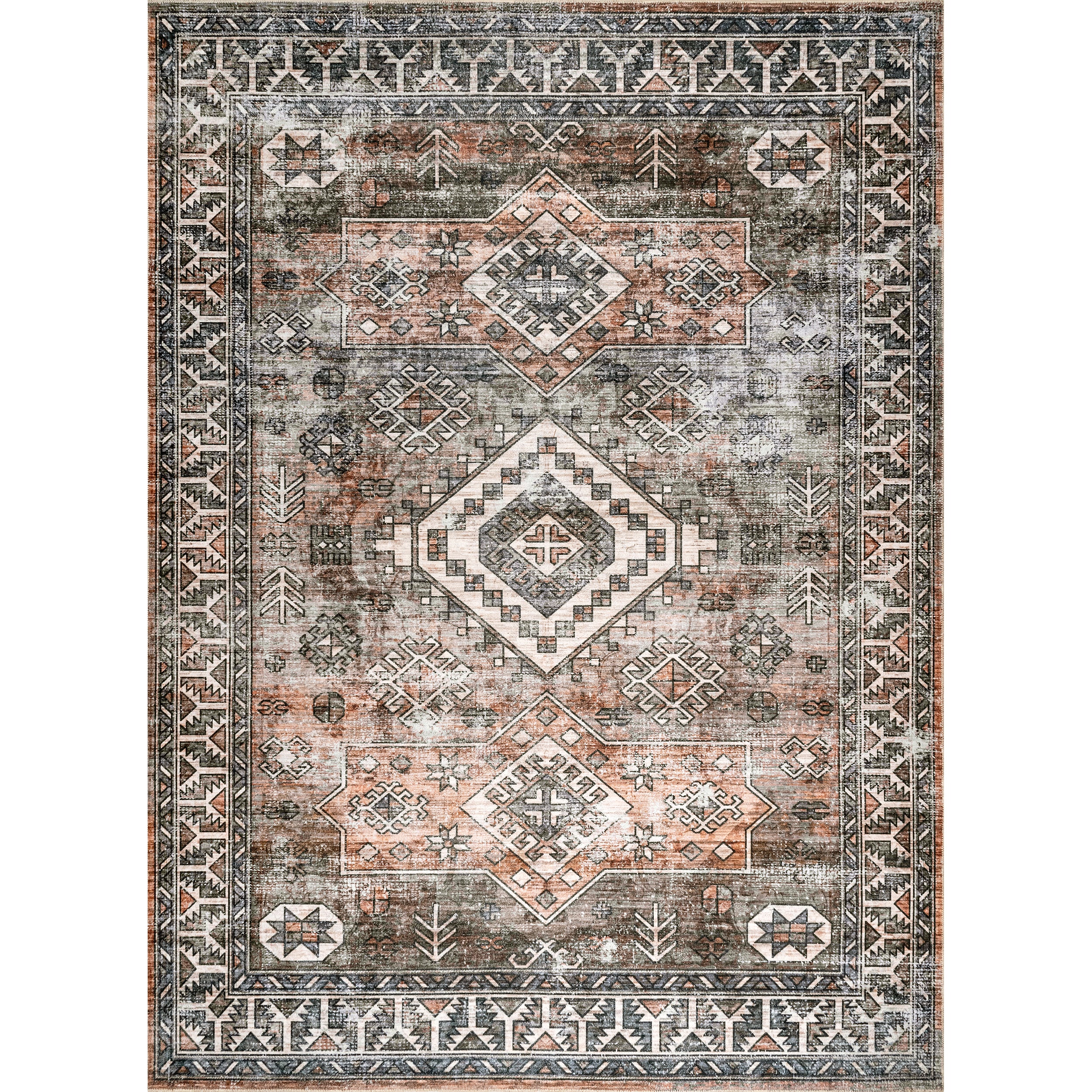 Bowie Machine Washable Tribal Pattern Area Rug