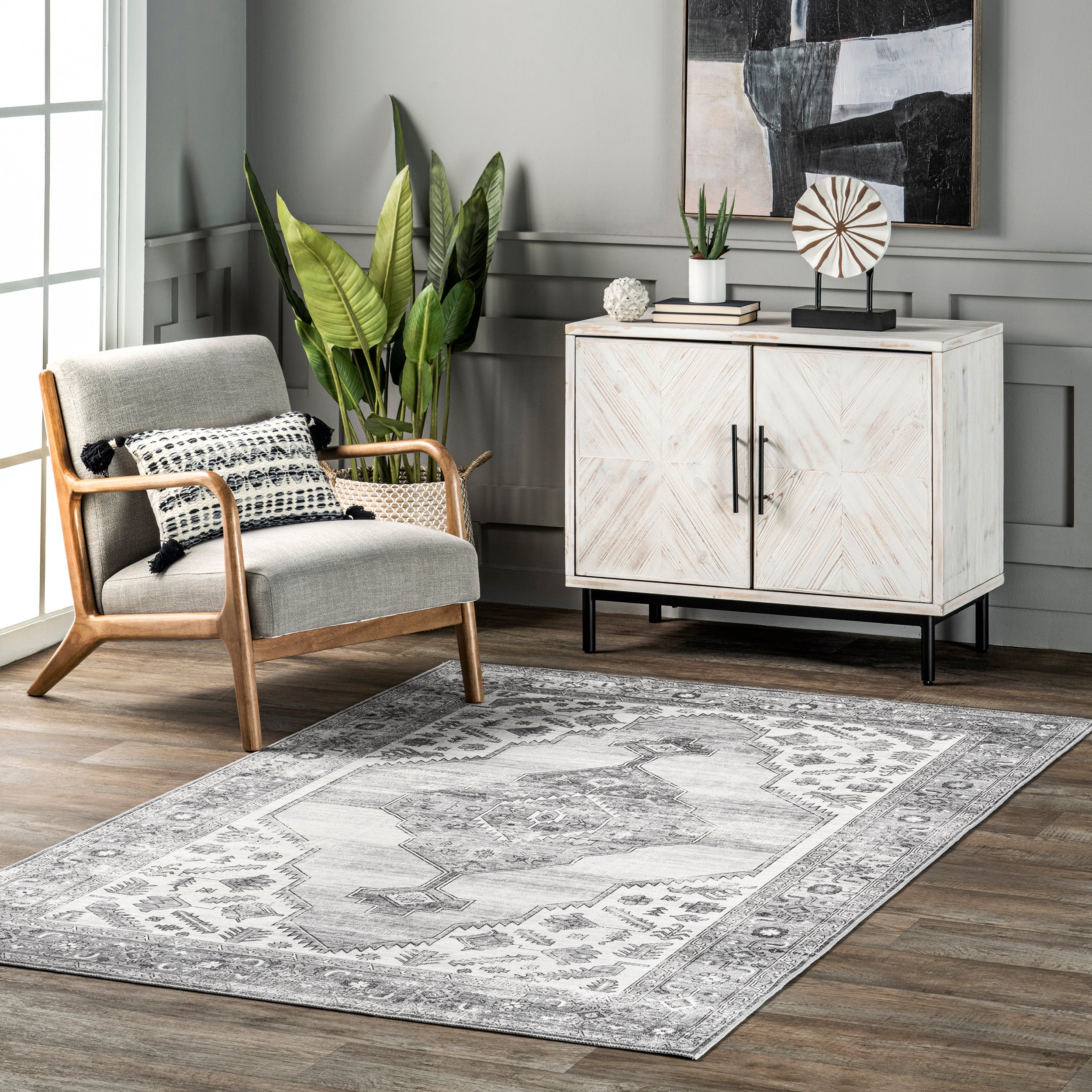 Gracie Distressed Medallion Machine Washable Area Rug - Image 25