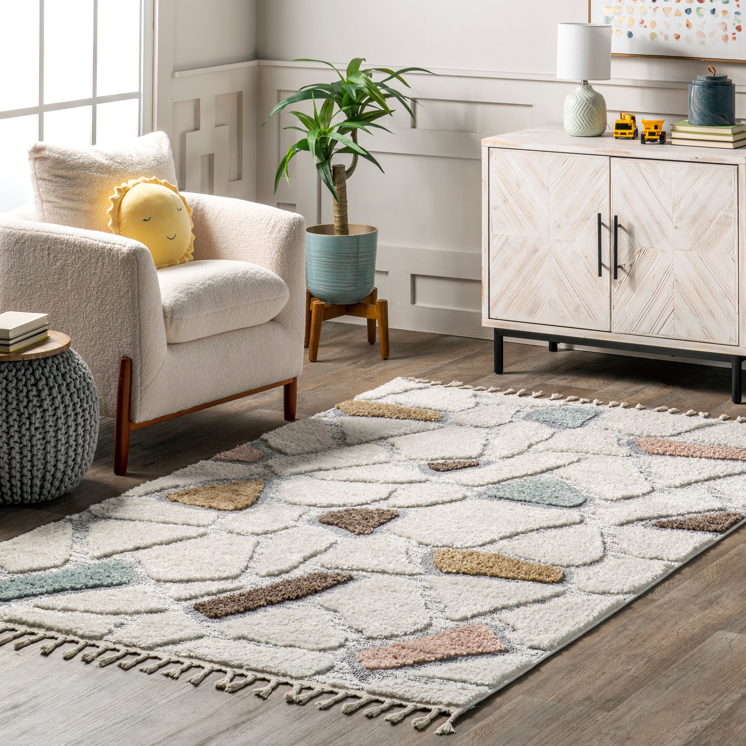 Zende Colorful Stones Kids Tassel Area Rug - Image 2