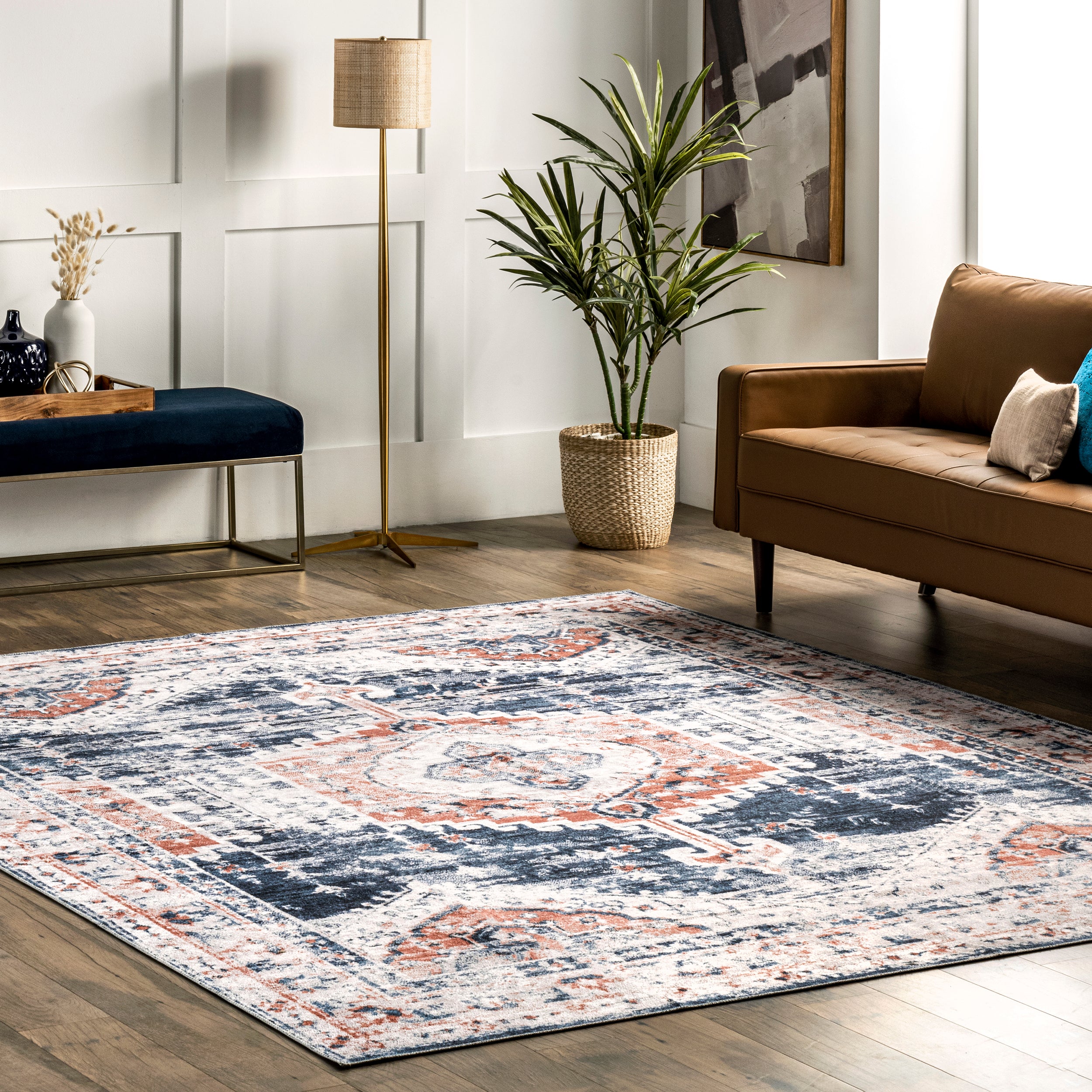 Evette Traditional Medallion Machine Washable Area Rug - Image 2